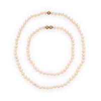Cultured Pearl, Yellow Gold, and Diamond Convertible Necklace