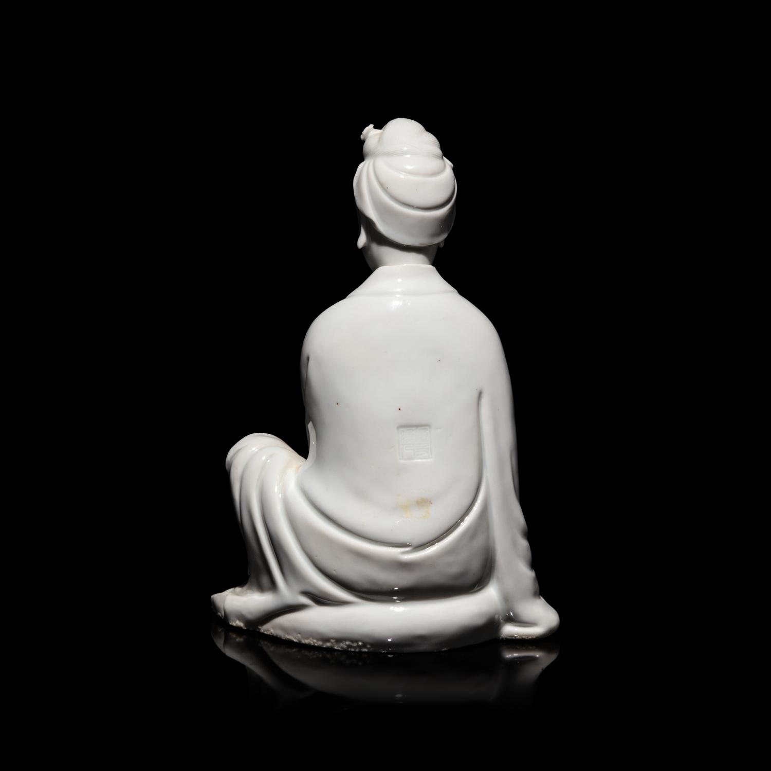 A Chinese Blanc de Chine Figure of Guanyin, Puji Yuren Mark