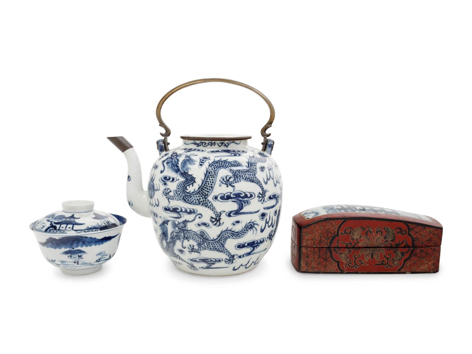 Three Chinese Blue and White Porcelain Articles