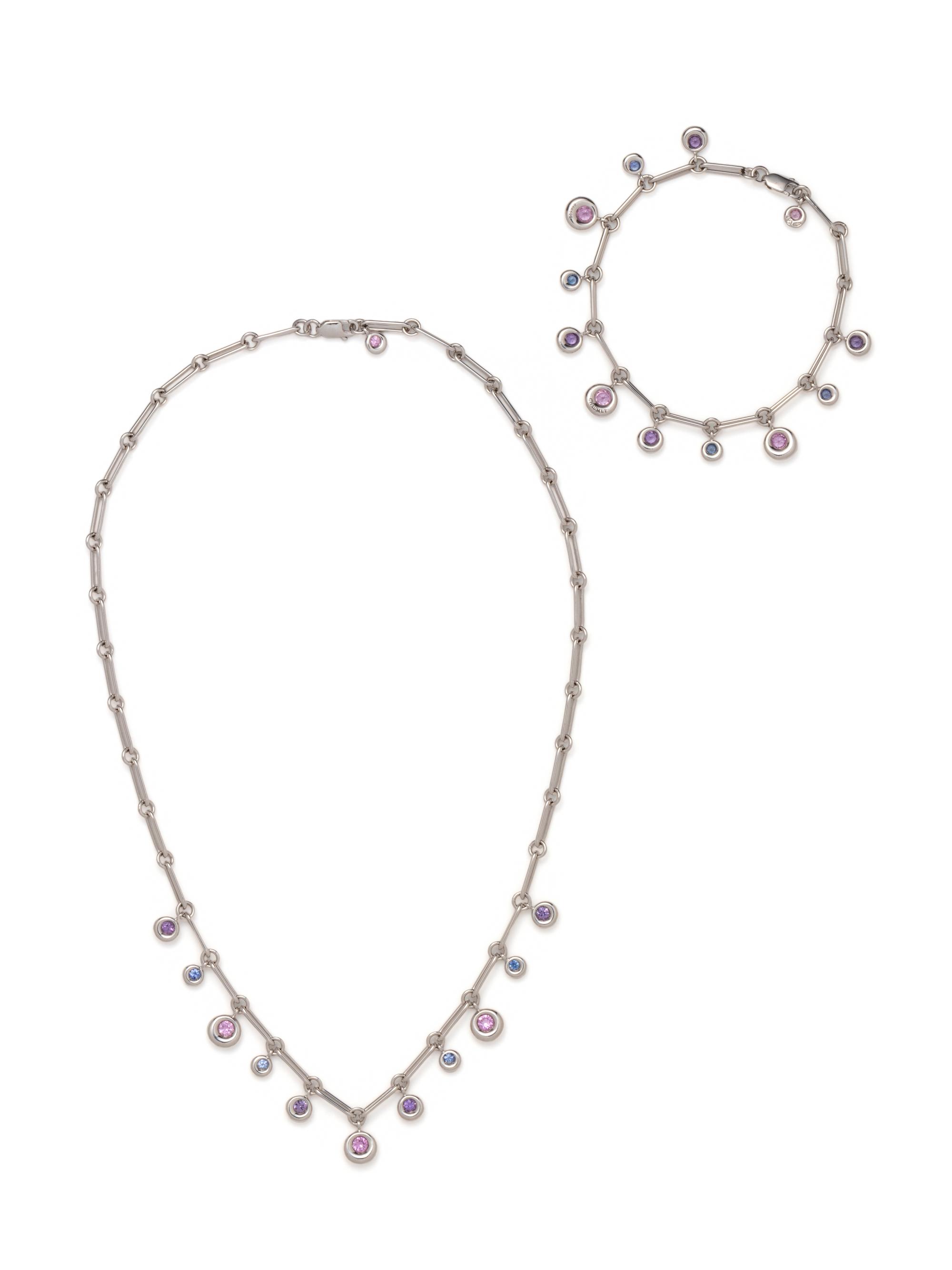 CHAUMET, WHITE GOLD AND MULTICOLOR SAPPHIRE SET