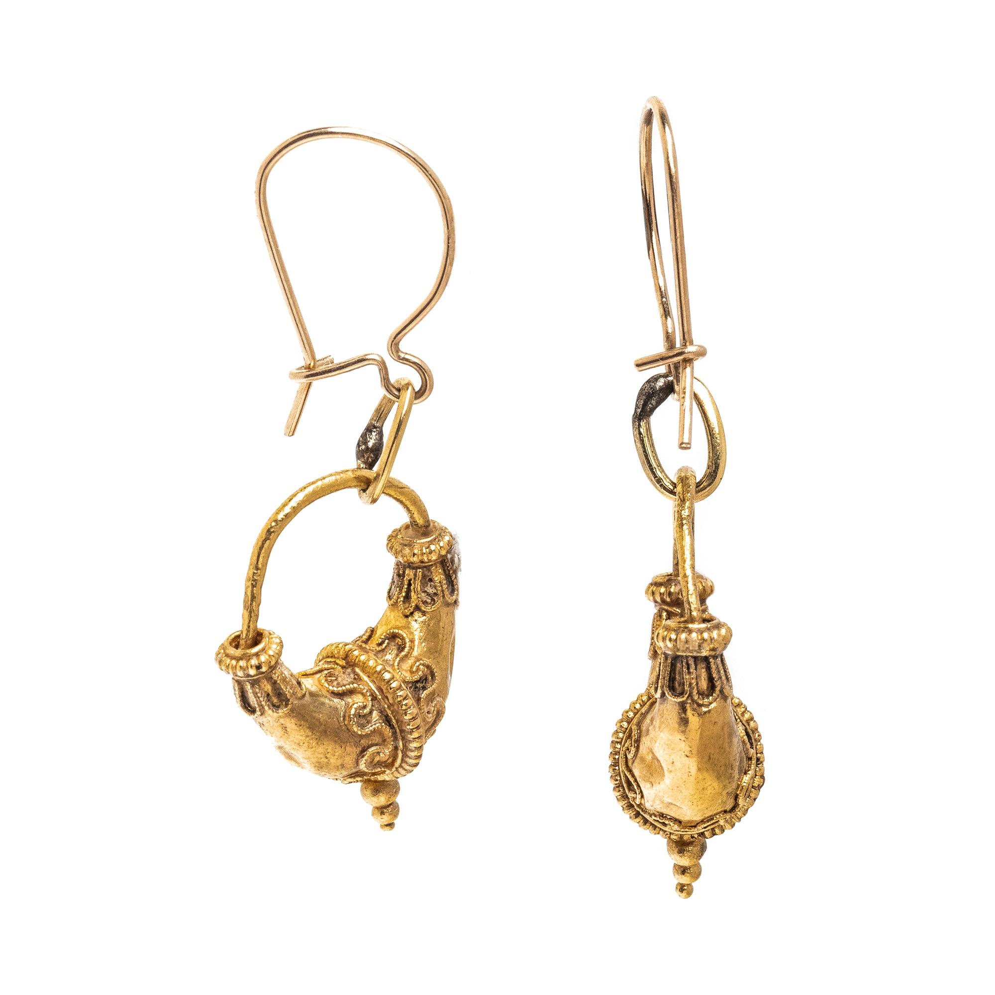ETRUSCAN REVIVAL, YELLOW GOLD EARRINGS