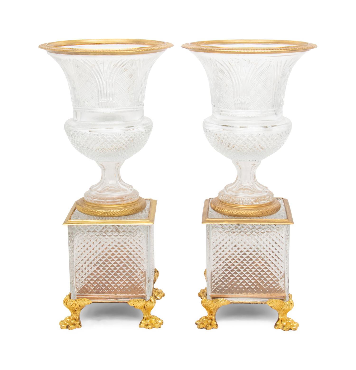 A Pair of Gilt Bronze Mounted Cut Glass Vases