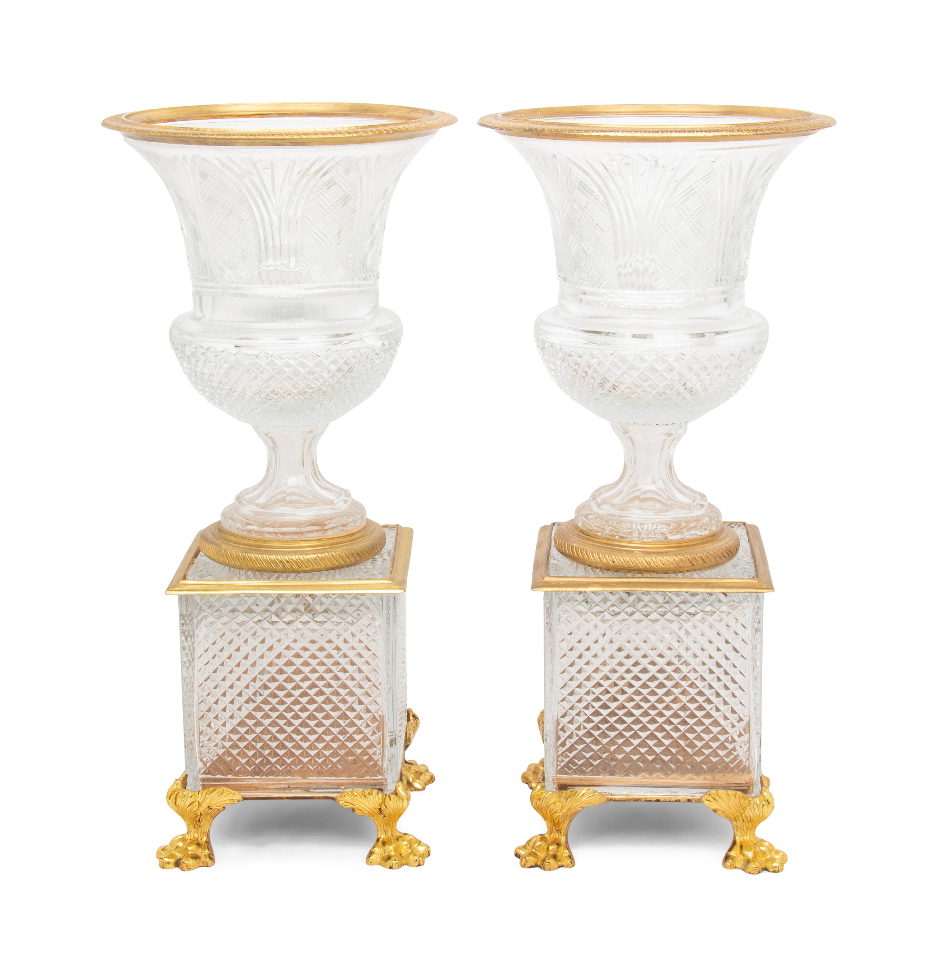 A Pair of Gilt Bronze Mounted Cut Glass Vases