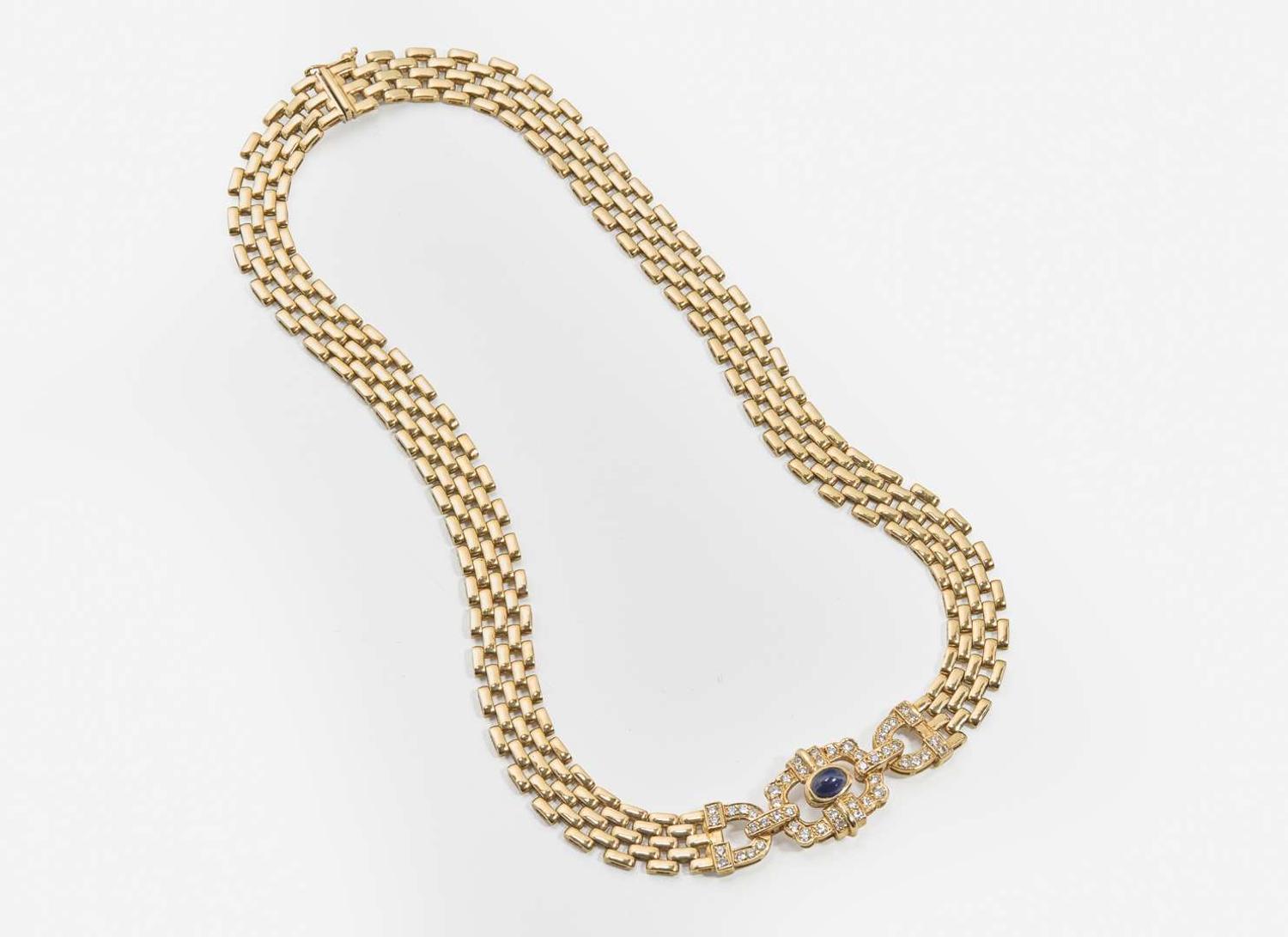 A 14K Yellow Gold, Diamond, and Sapphire Necklace