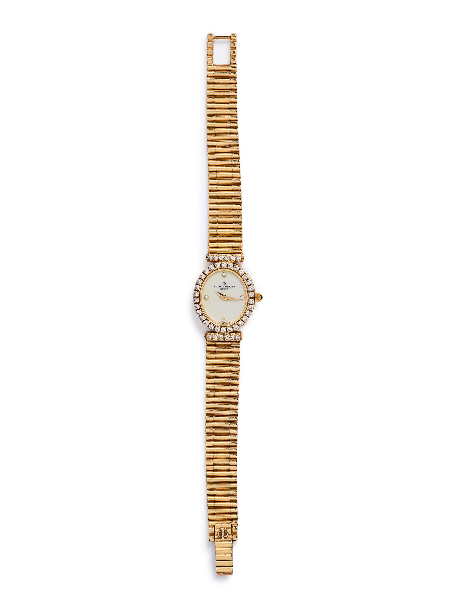 A 14 Karat Yellow Gold and Diamond Wristwatch, Baume & Mercier,