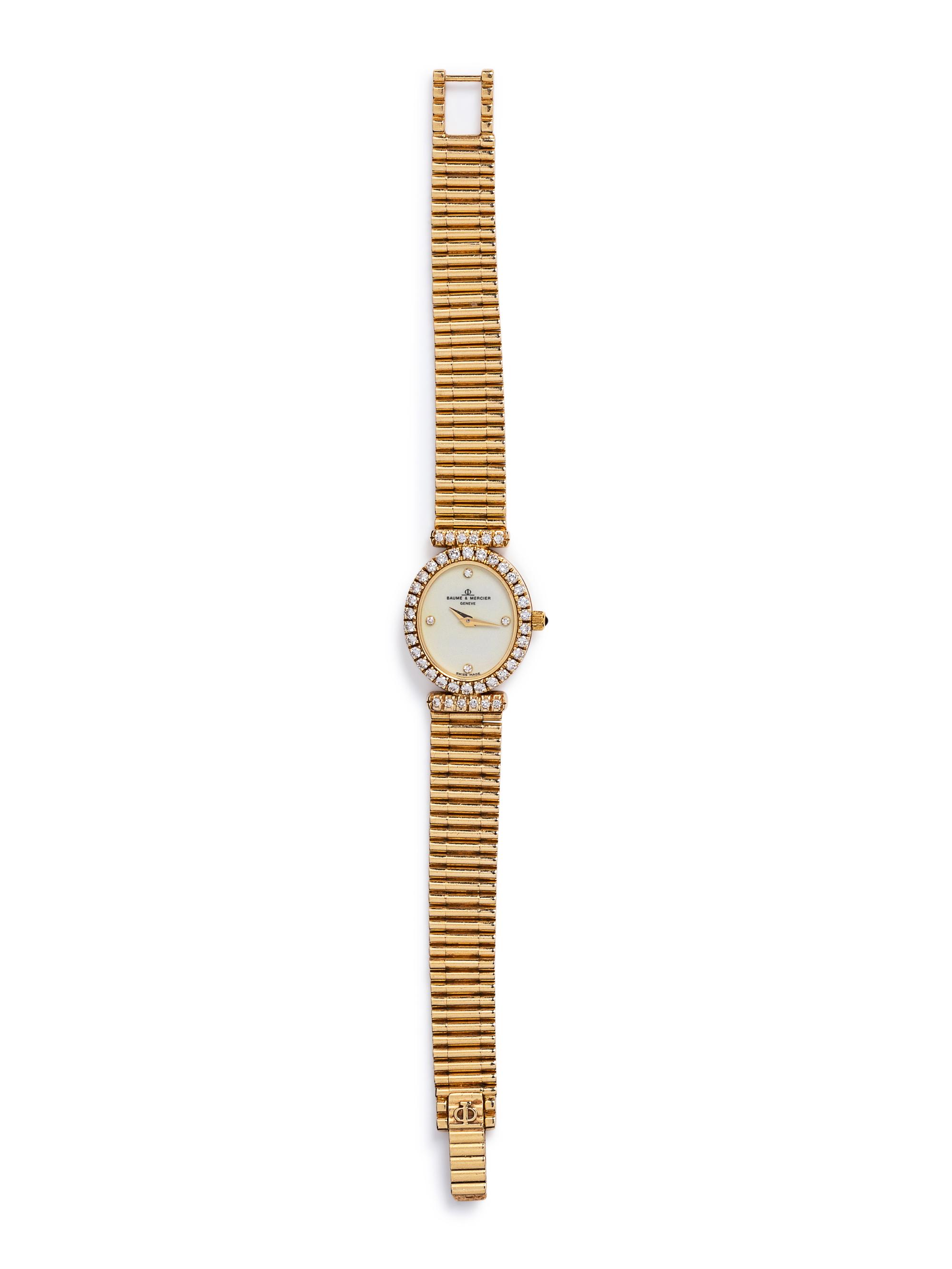 A 14 Karat Yellow Gold and Diamond Wristwatch, Baume & Mercier,