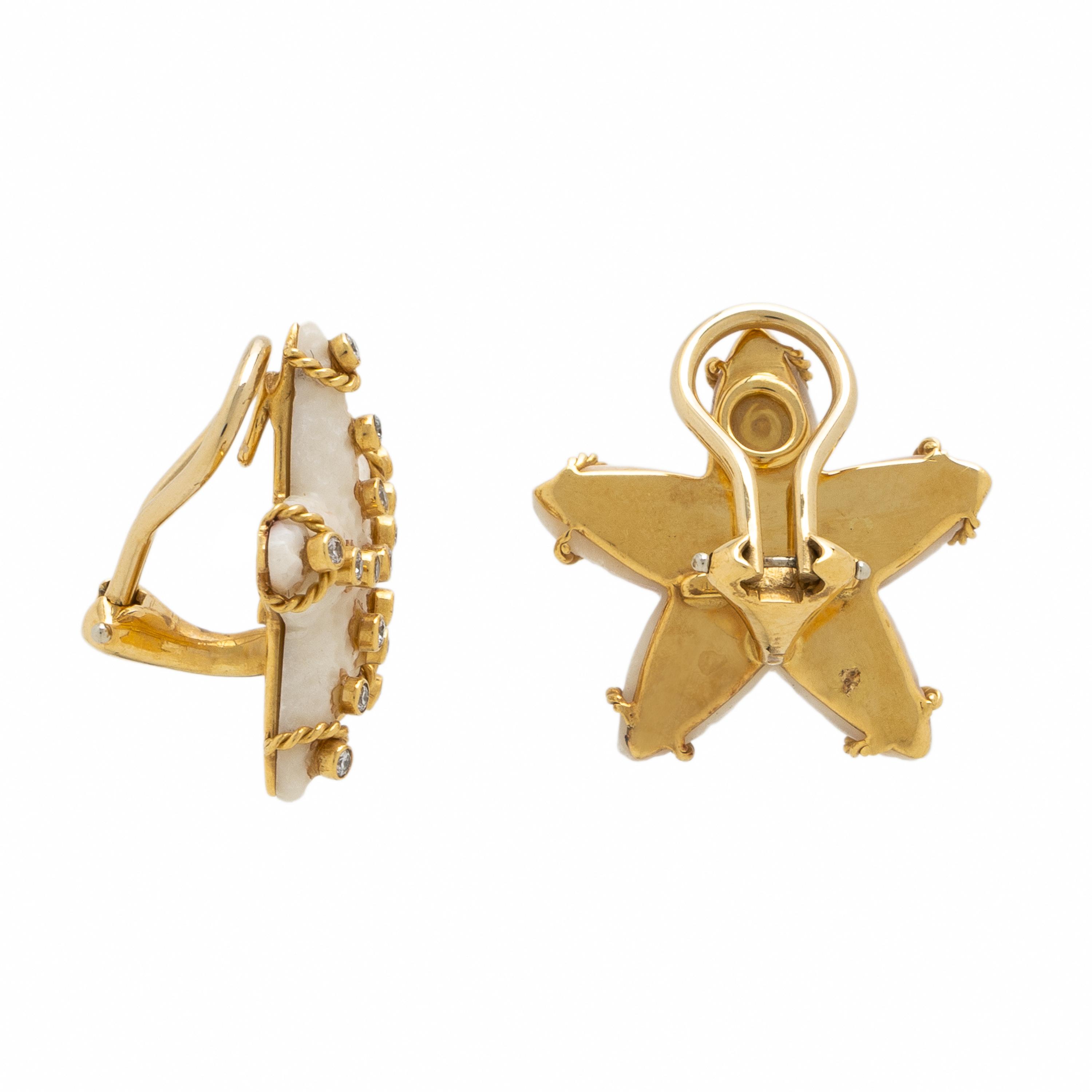 Mish, 'Cabana', Coral, Diamond, and Yellow Gold Starfish Earrings