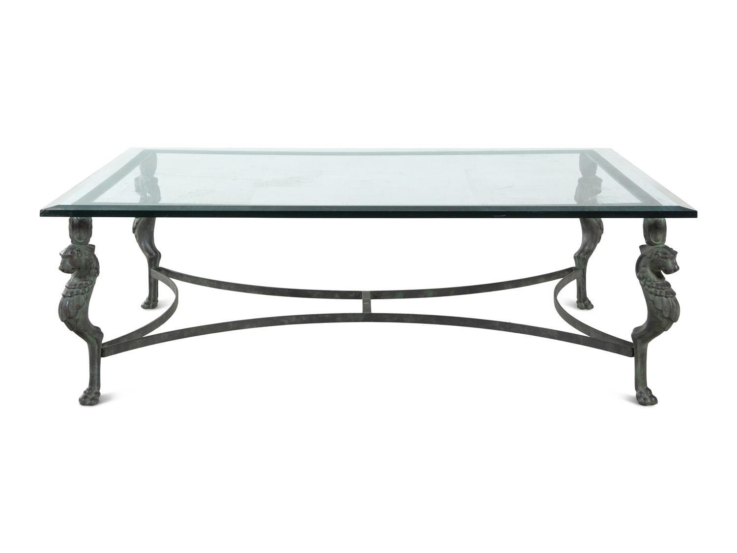 A Pompeiian Style Glass-Top Metal Low Table