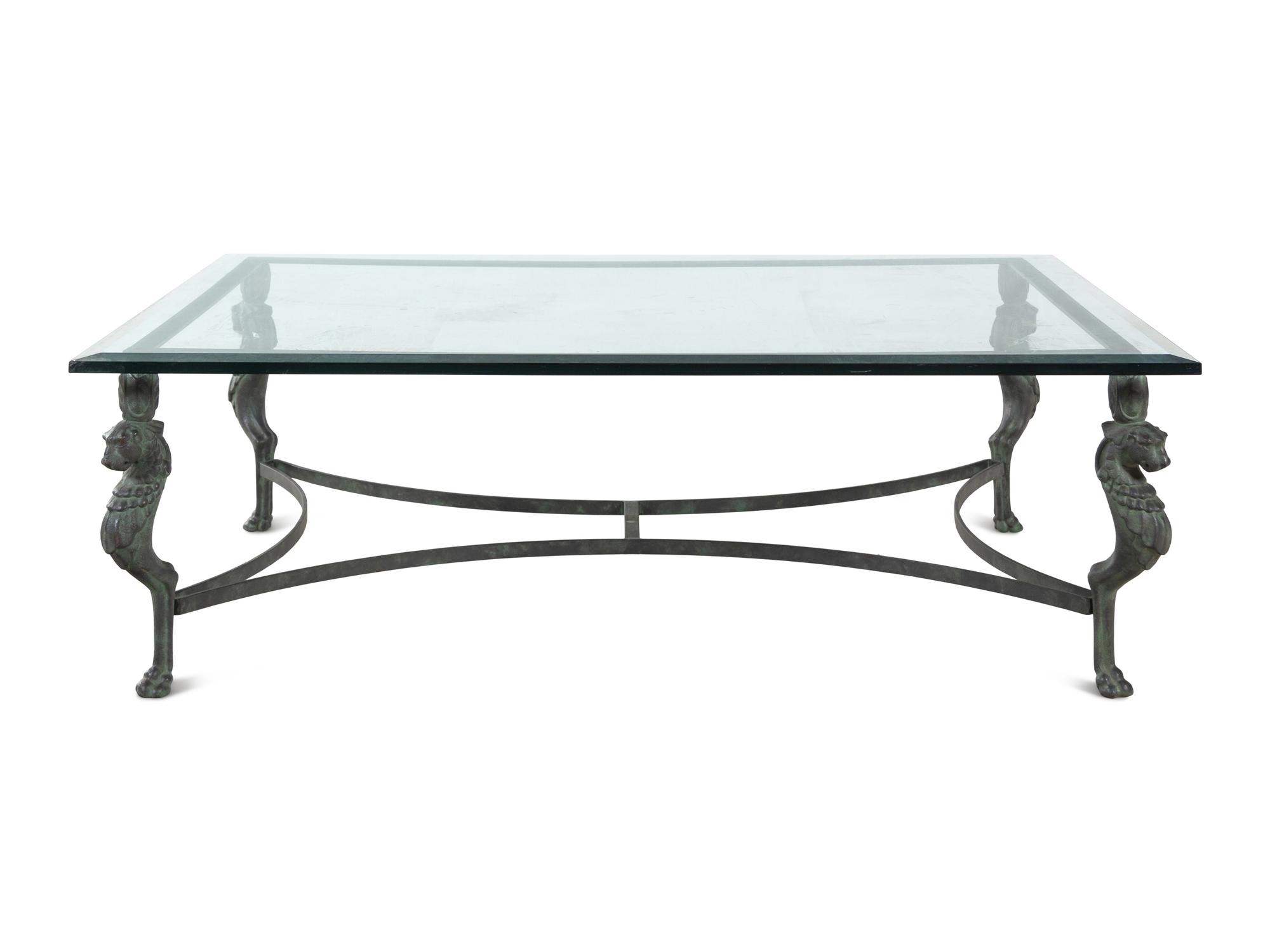 A Pompeiian Style Glass-Top Metal Low Table
