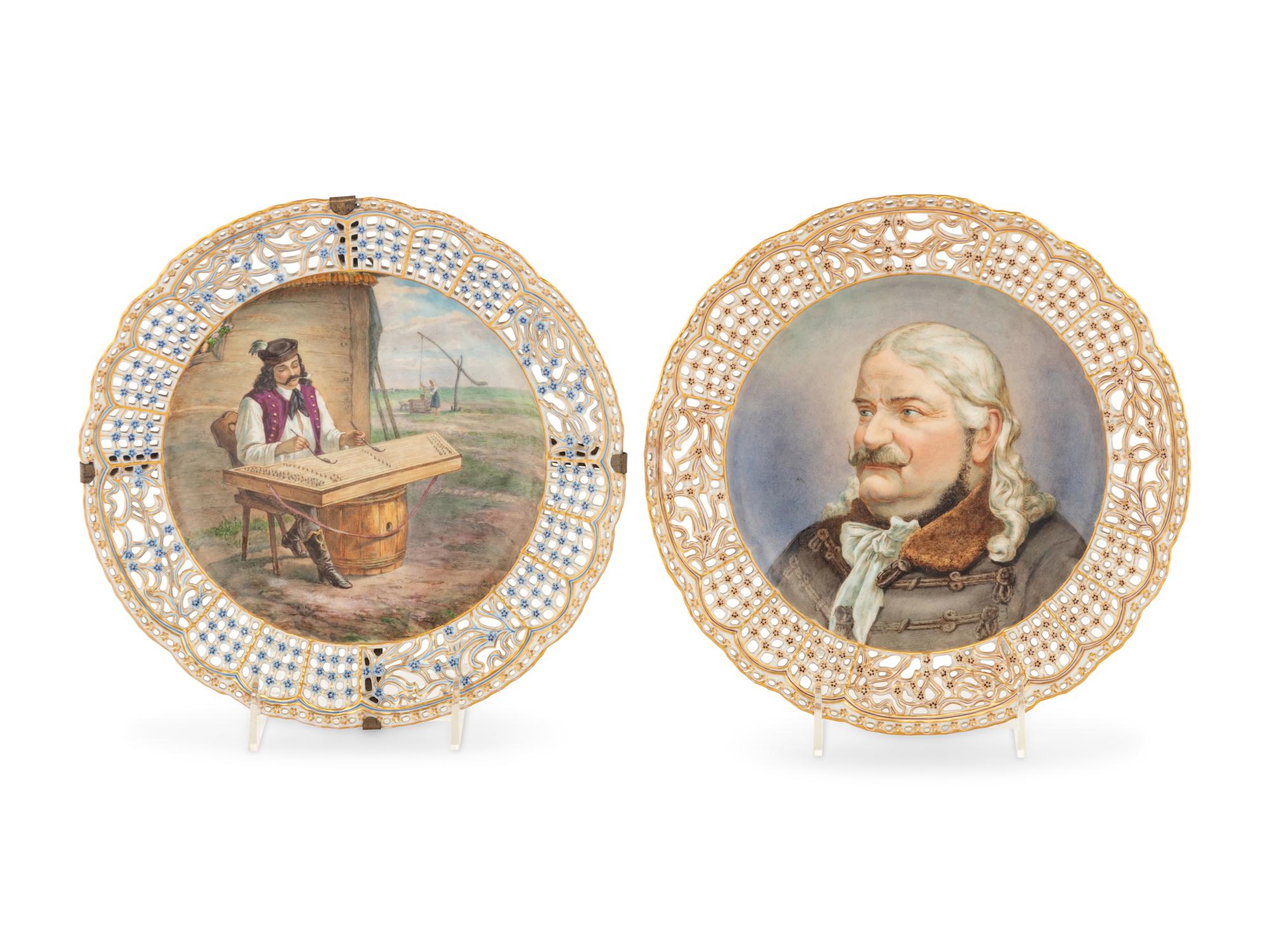 Two Herend Porcelain Reticulated Cabinet Plates
