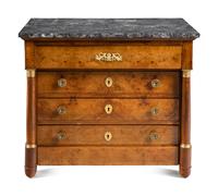 An Empire Revival Gilt Bronze Mounted Burl Walnut Marble-Top Commode
