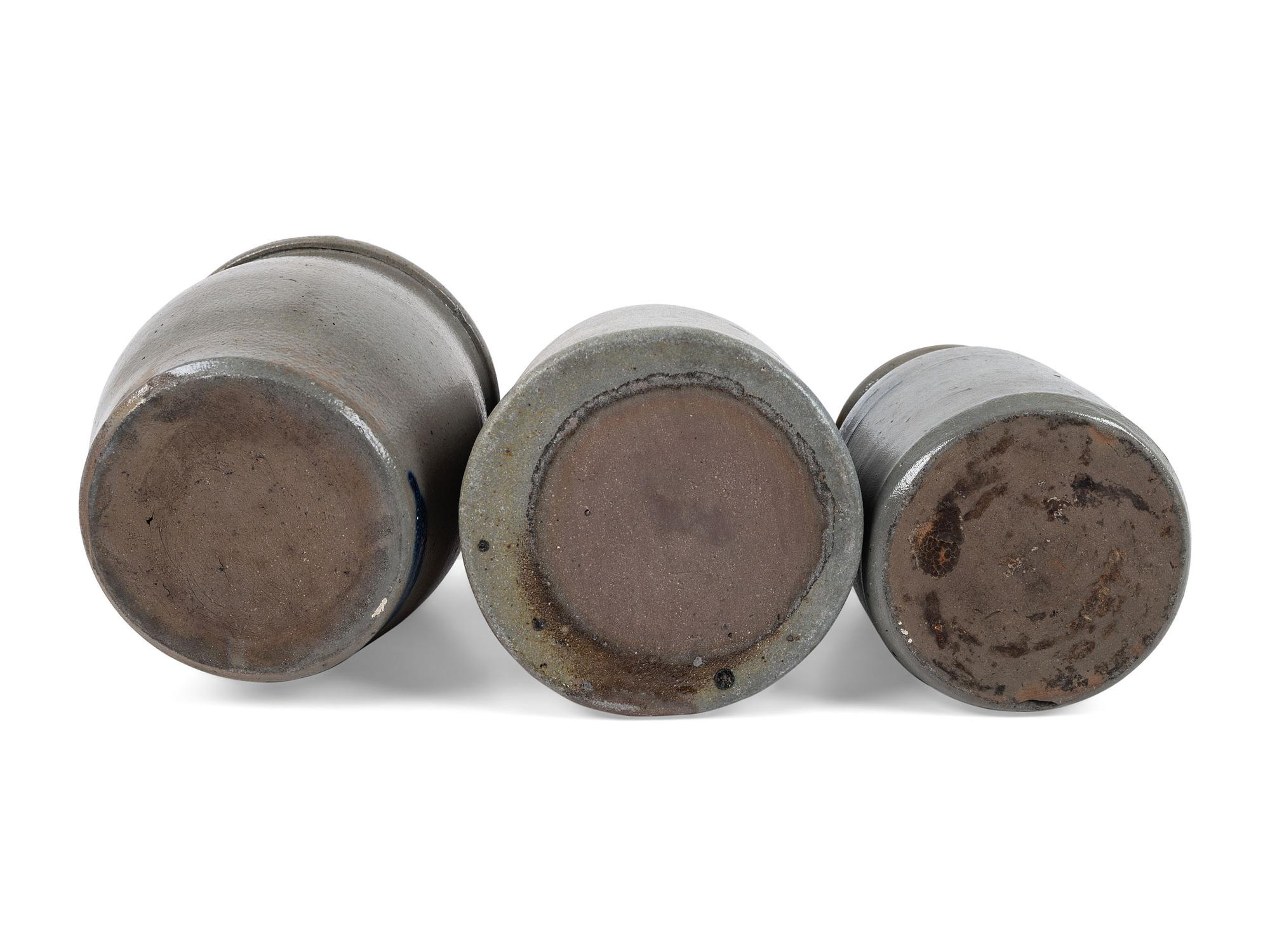Three Western Pennsylvania Cobalt-Striped Stoneware Canning Jars