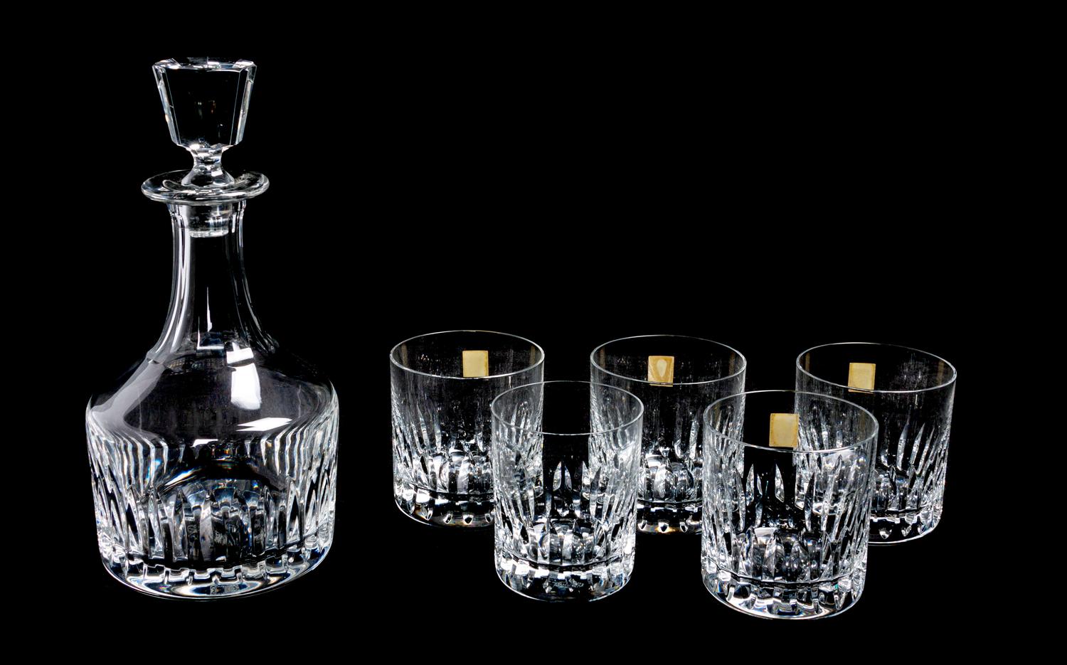 A Saint Louis Decanter and Lowball Set Height of decanter 10 1/2 inches.