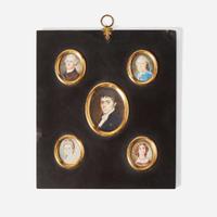 English School 18th / 19th century Five Portrait Miniatures of Ladies and Gentlemen in Group Frame, late 18th / early 19th century