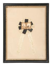 Abraham Lincoln [LINCOLN, Abraham (1809-1865)]. Rare Mourning cockade featuring a pair of albumen images of Abraham Lincoln and his Springfield, Illinois, home.