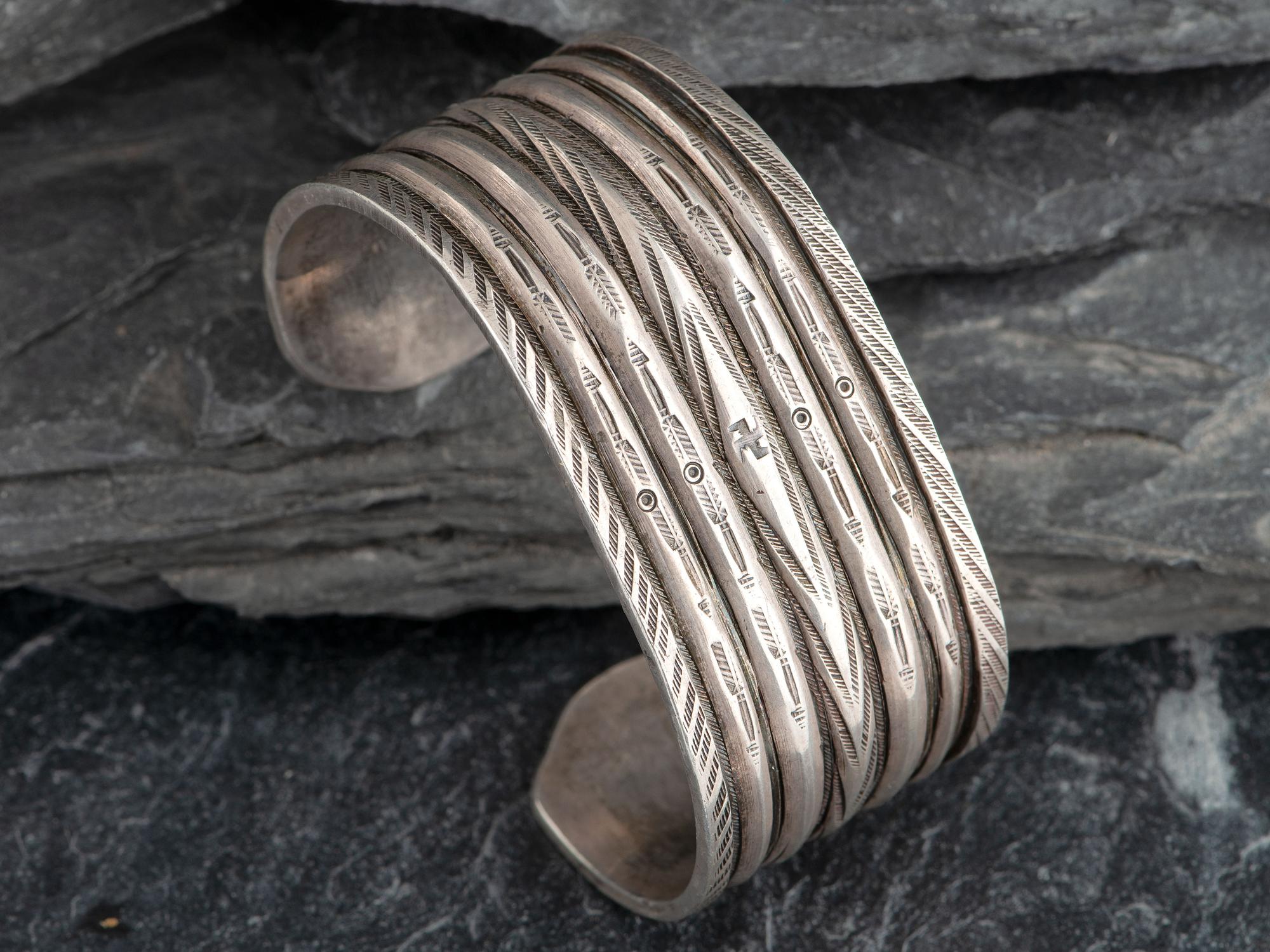 Navajo Cuff Bracelet, with Whirling Log and Arrow Stamps
