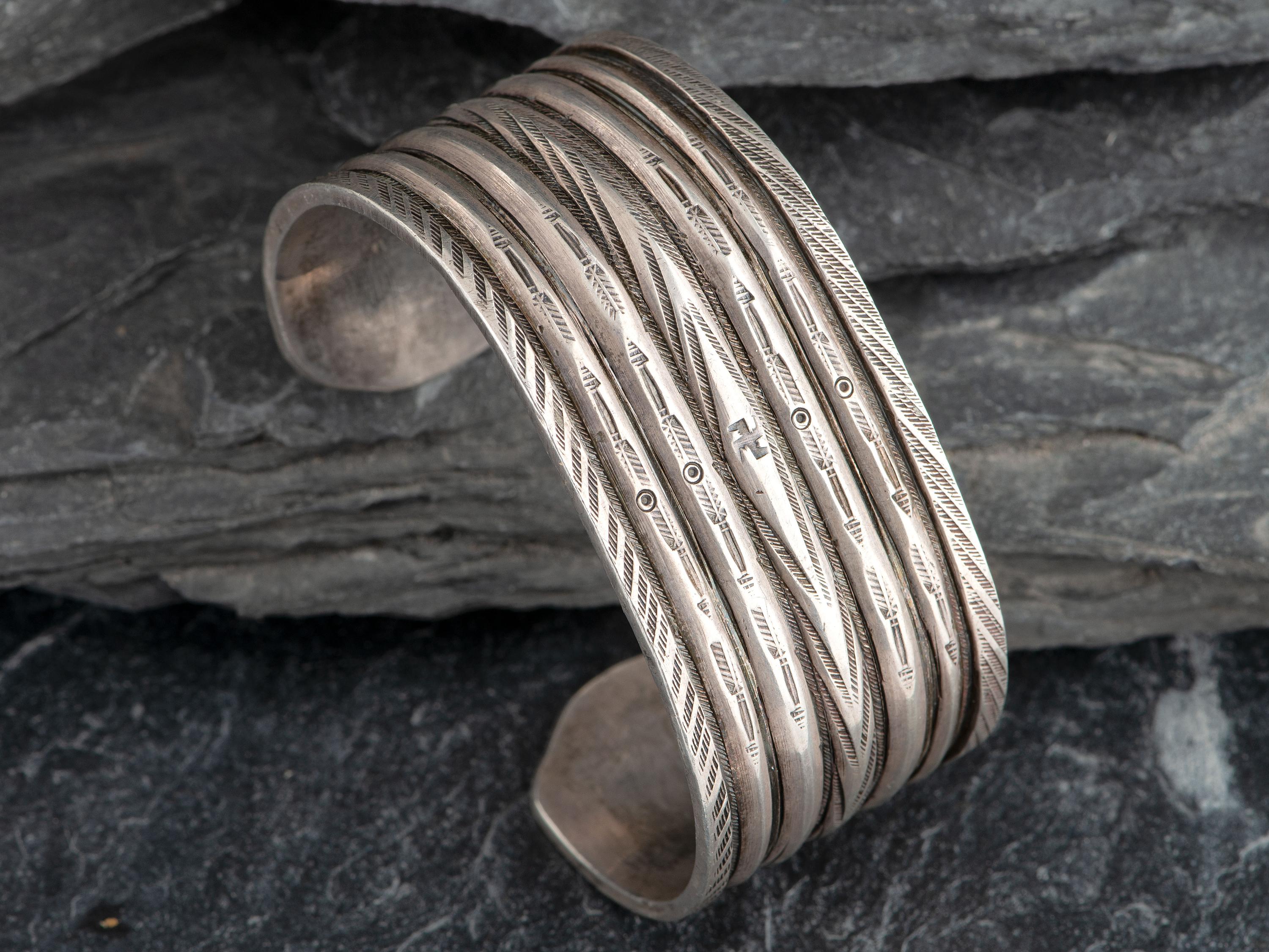 Navajo Cuff Bracelet, with Whirling Log and Arrow Stamps