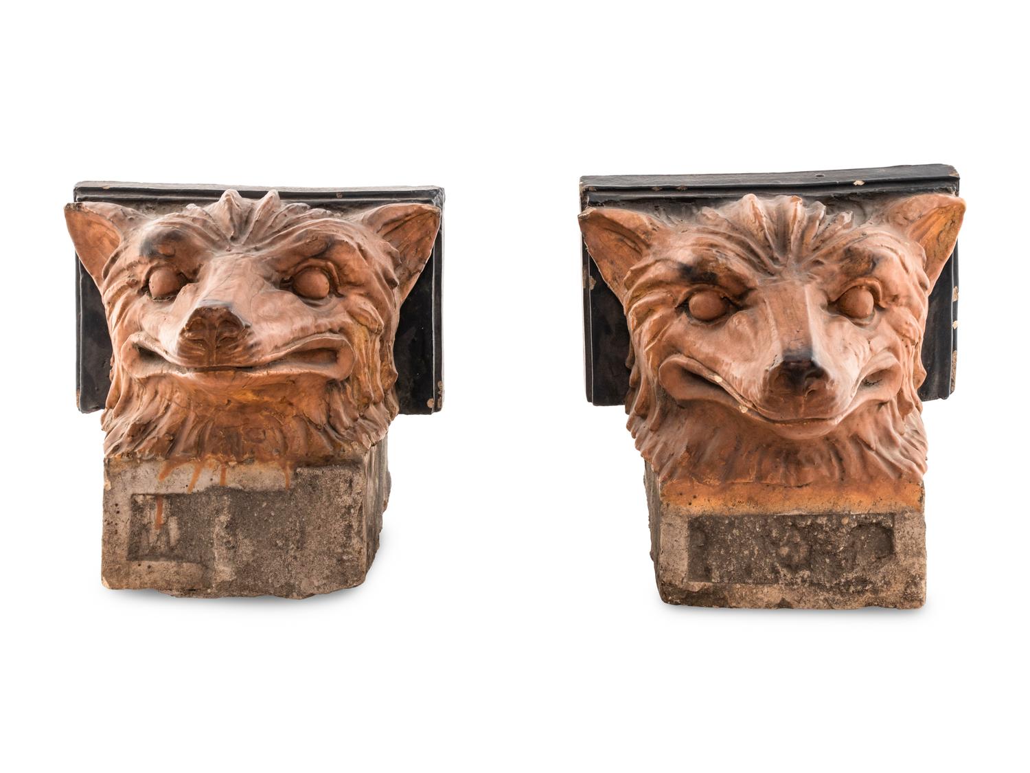 A Pair of Fox Head Architectural Brackets