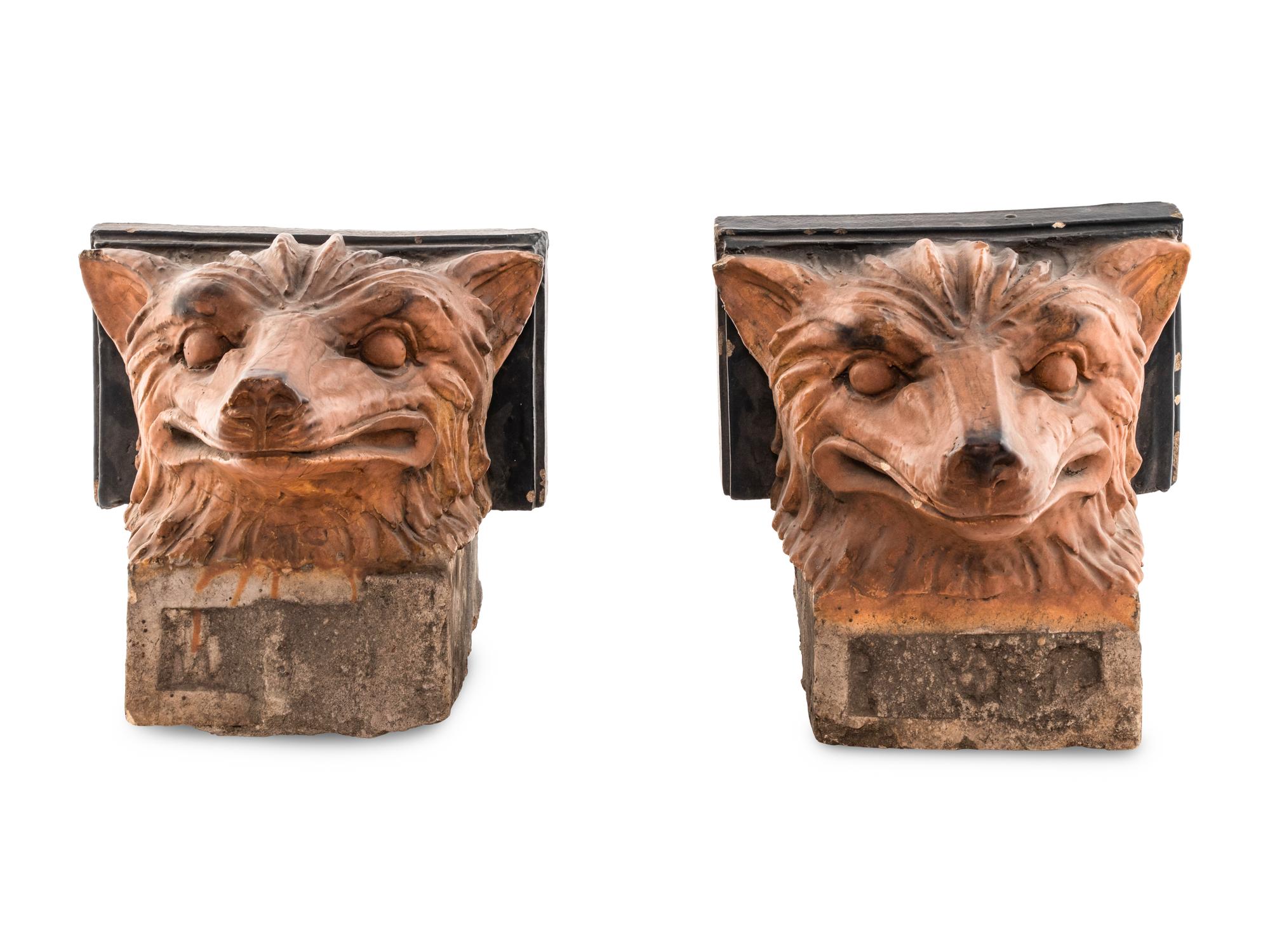 A Pair of Fox Head Architectural Brackets