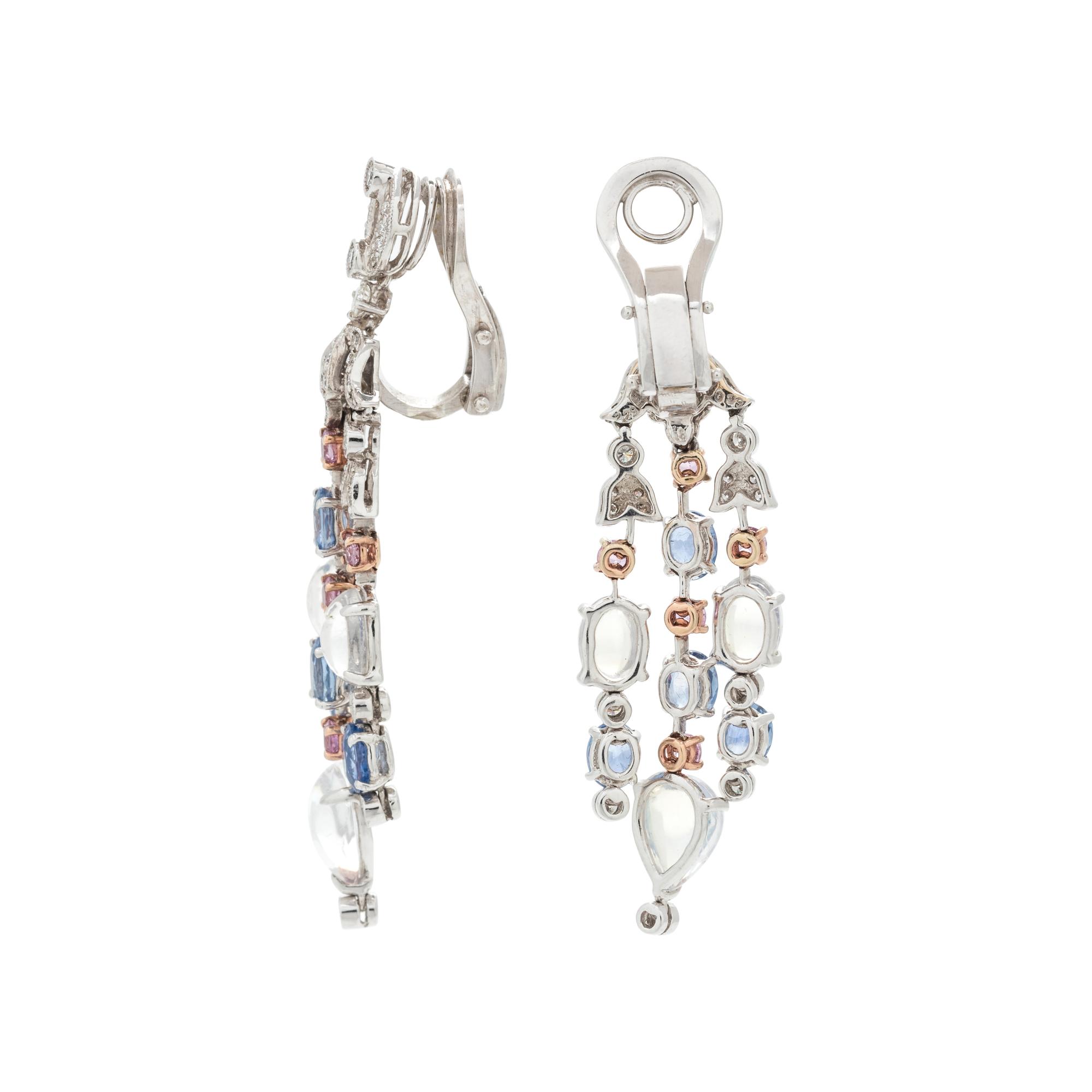 DIAMOND, MOONSTONE AND SAPPHIRE EARCLIPS