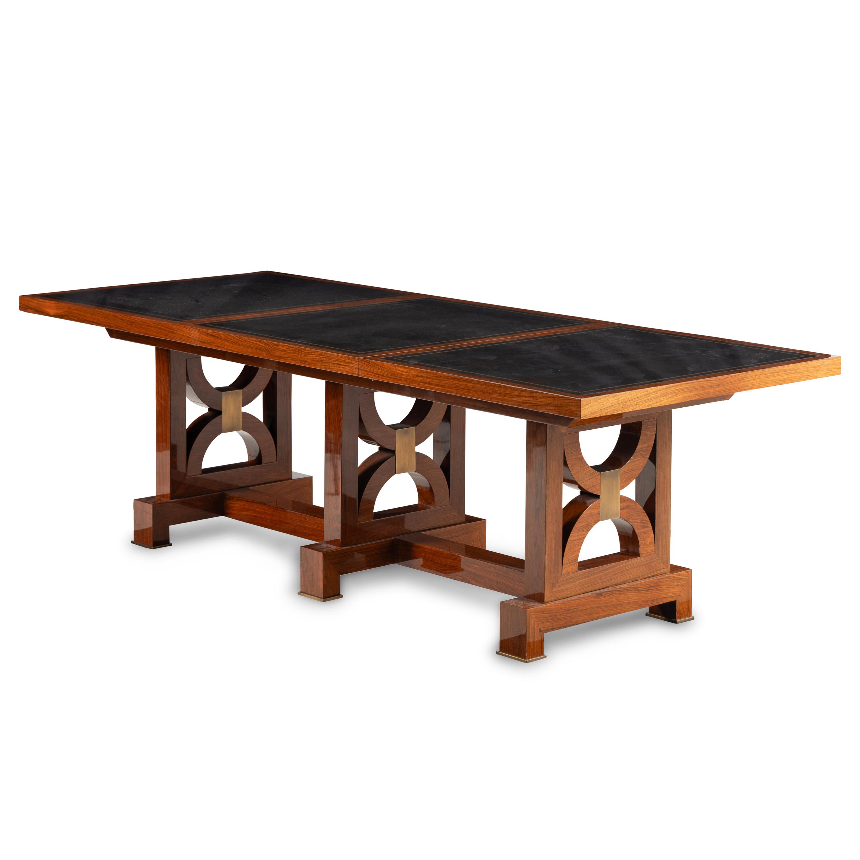 A Custom Rosewood and Églomisé-Top Extending Dining Table