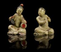 A Pair of Chinese Soapstone Figures 18TH/19TH CENTURY Height of taller 4 inches. — 18TH/19TH CENTURY