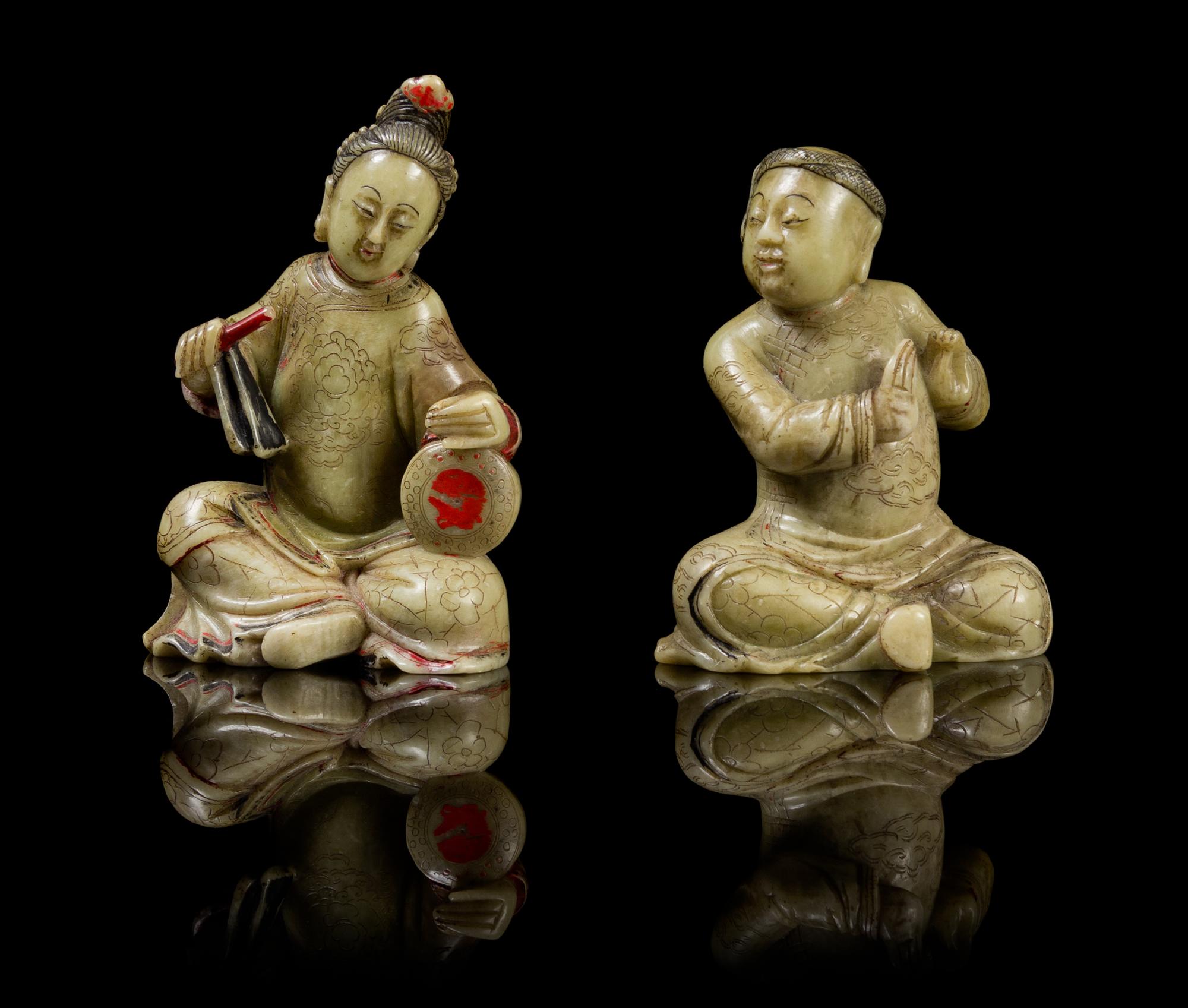 A Pair of Chinese Soapstone Figures 18TH/19TH CENTURY Height of taller 4 inches. — 18TH/19TH CENTURY