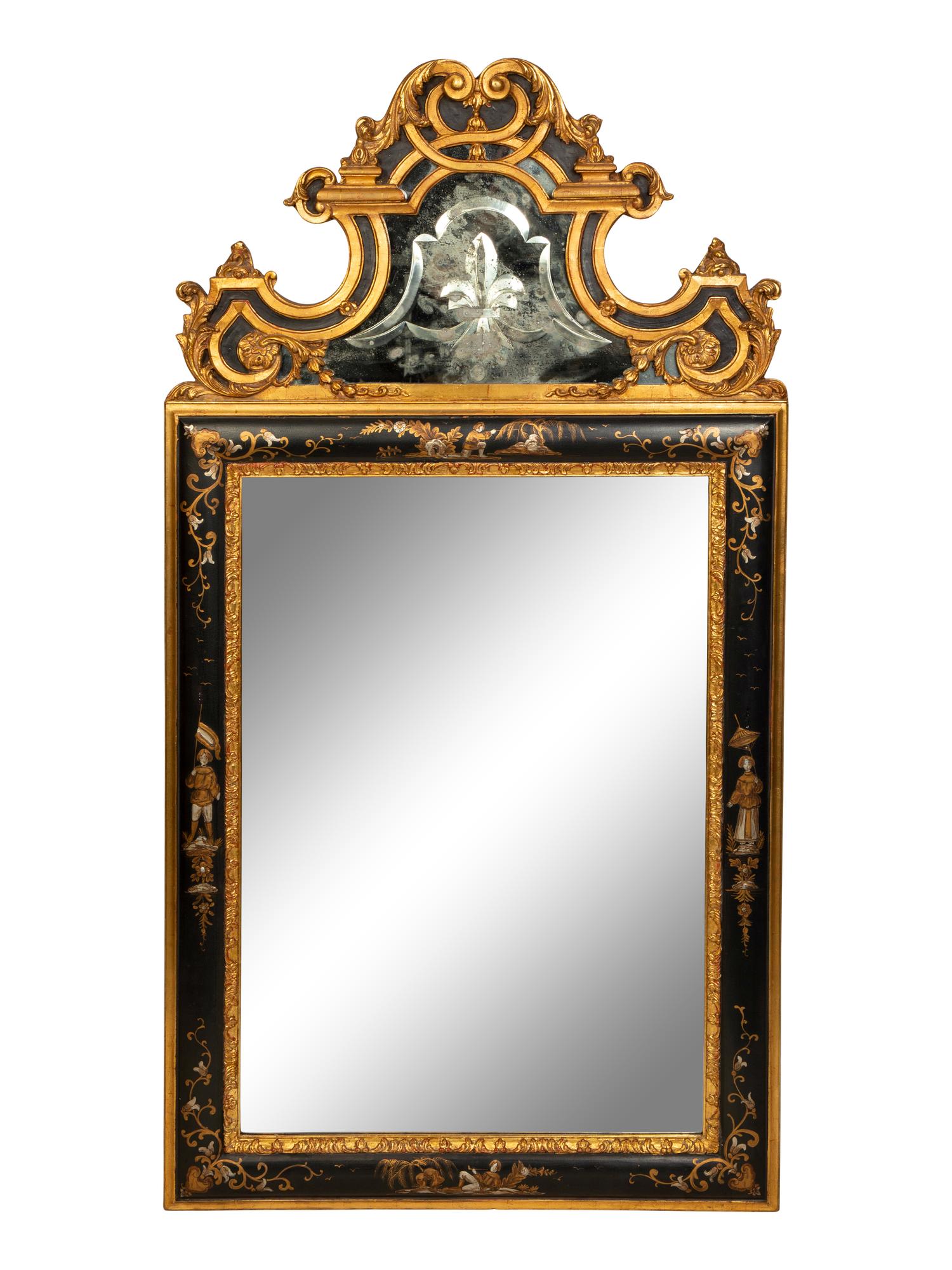 A French Chinoiserie-Decorated Giltwood Mirror