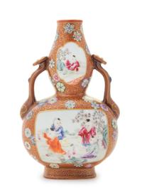 A Famille Rose Double Gourd-Form Porcelain Vase Height 7 3/8 inches.