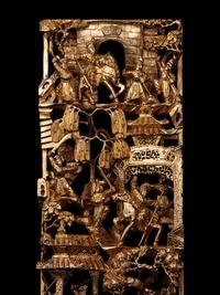 Two Chinese Gilt and Red Lacquered Wood Panels