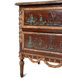 A Piedmontese Painted and Parcel Gilt Commode