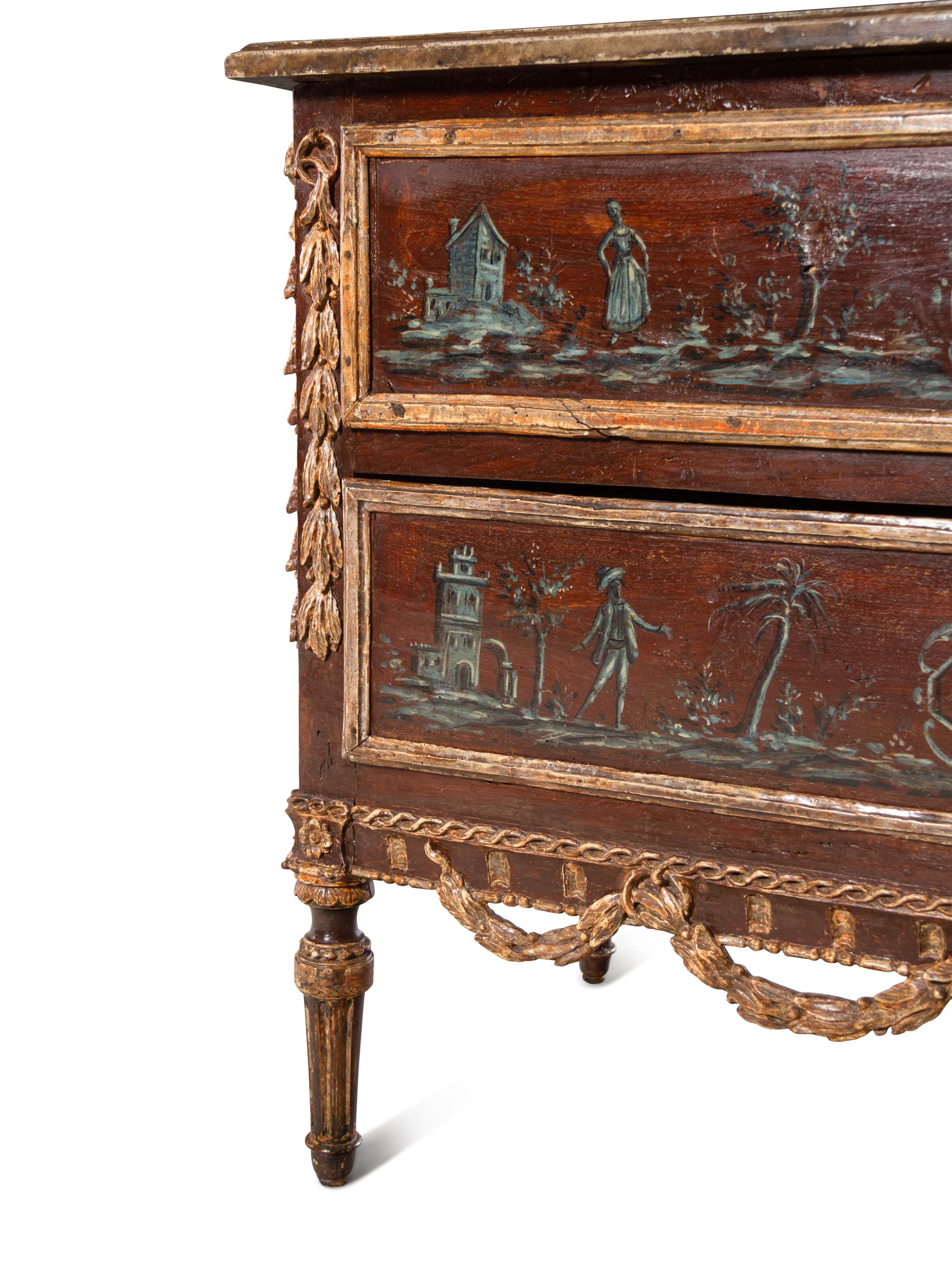 A Piedmontese Painted and Parcel Gilt Commode