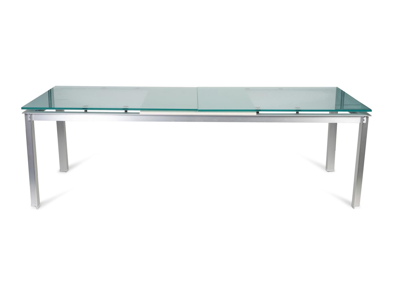 A Brushed Metal, Frosted Glass and Wood Atavola Extension Dining Table