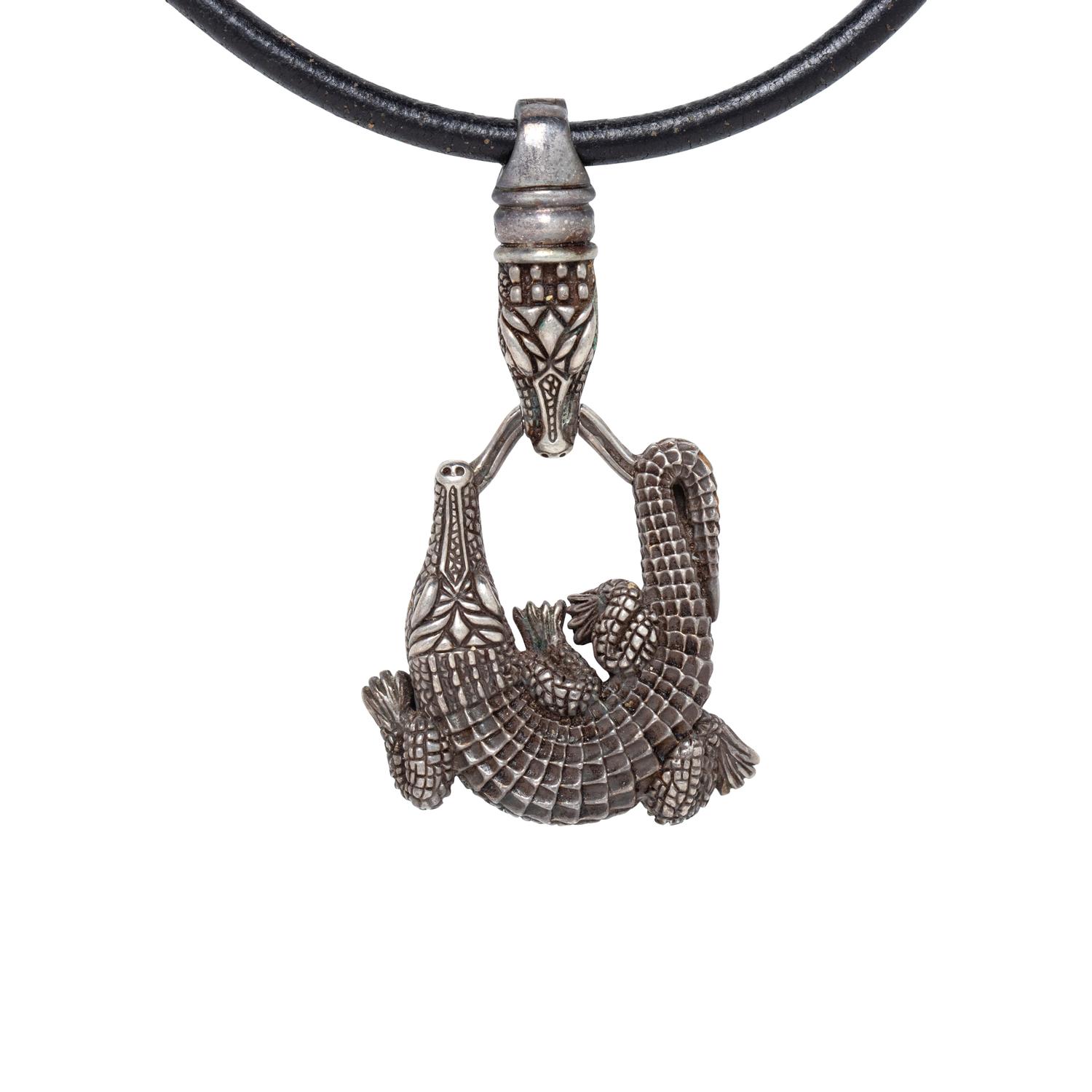 Kieselstein-Cord, Sterling Crocodile Pendant Necklace