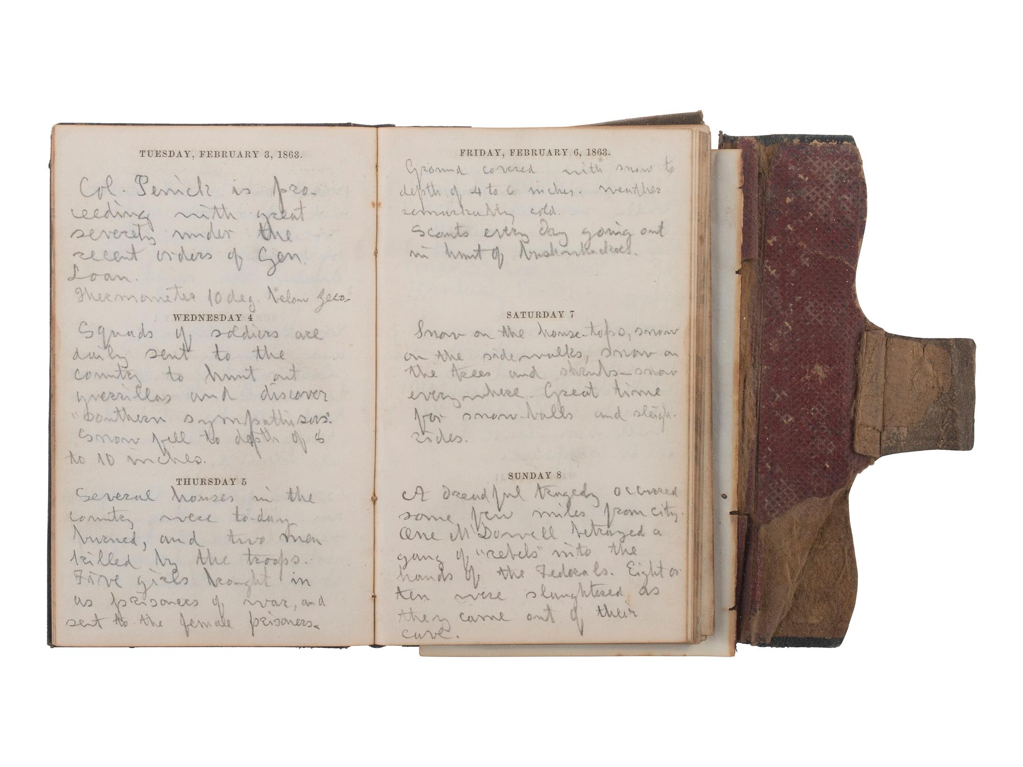 [CIVIL WAR] -- [QUANTRILL'S RAIDERS]. Diary of H.M. McCarty, editor of the Border Star at Westport, Missouri, with entries referencing 1863 clashes between Union soldiers and southern sympathizers, guerilla activity, and Quantrill's Raiders.