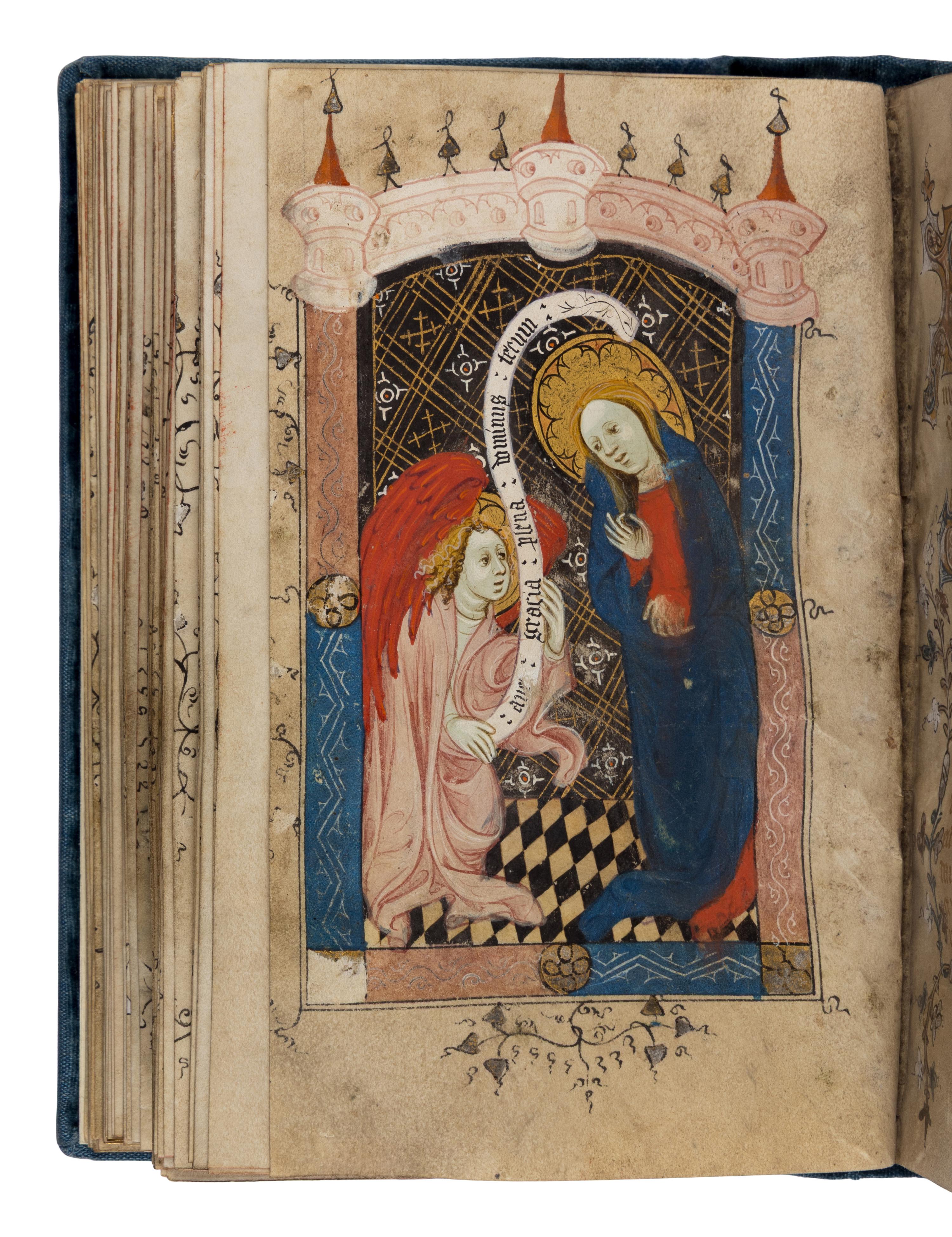 PINK CANOPIES GROUP (Bruges, active c. 1390-1400) with ENGLISH ILLUMINATOR Book of Hours, in Latin, illuminated manuscript on parchment [Southern Netherlands, Bruges ?, c. 1390–1400 and England c. 1400]