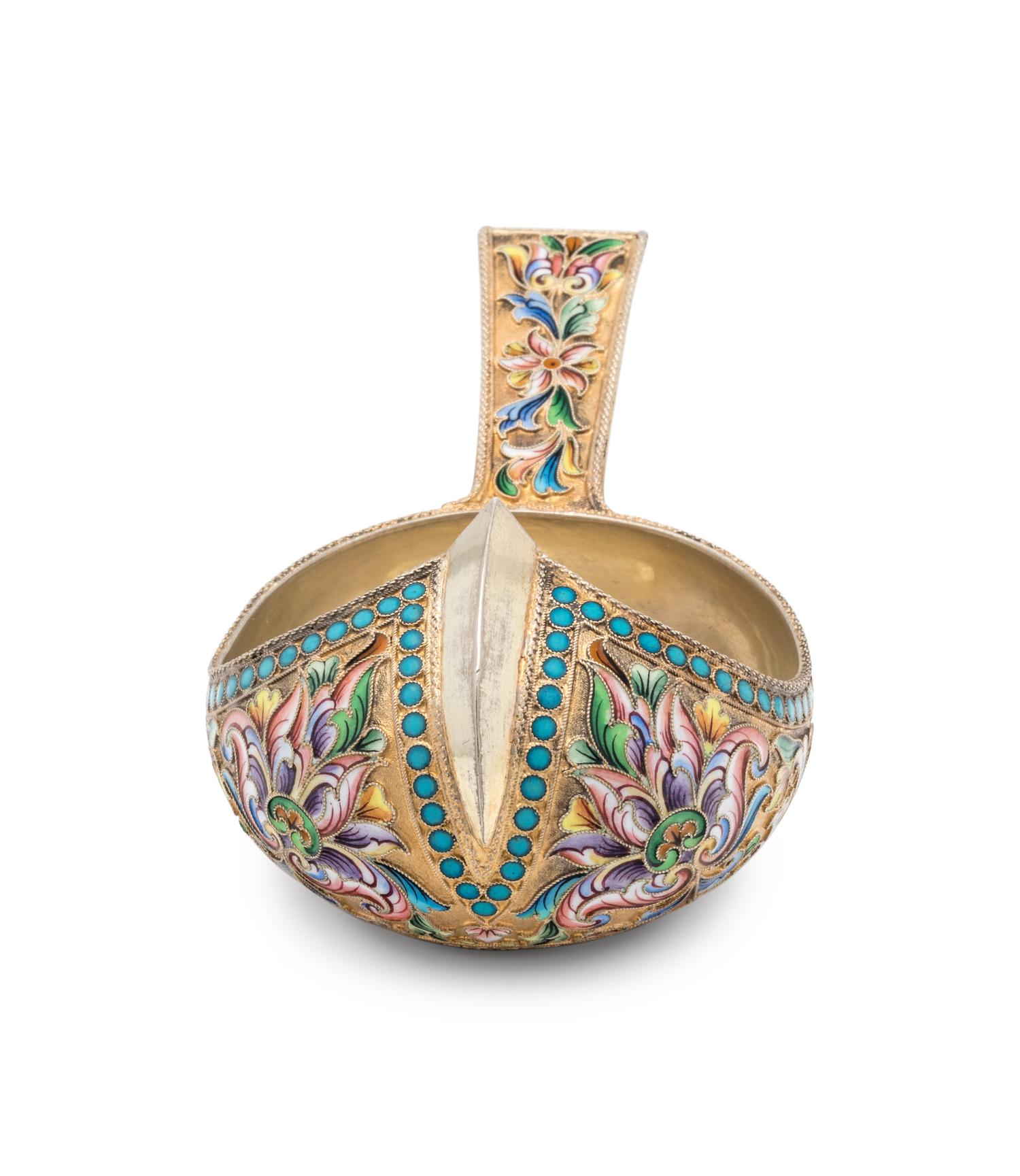 A Russian Silver-Gilt and Shaded Enamel Kovsh
