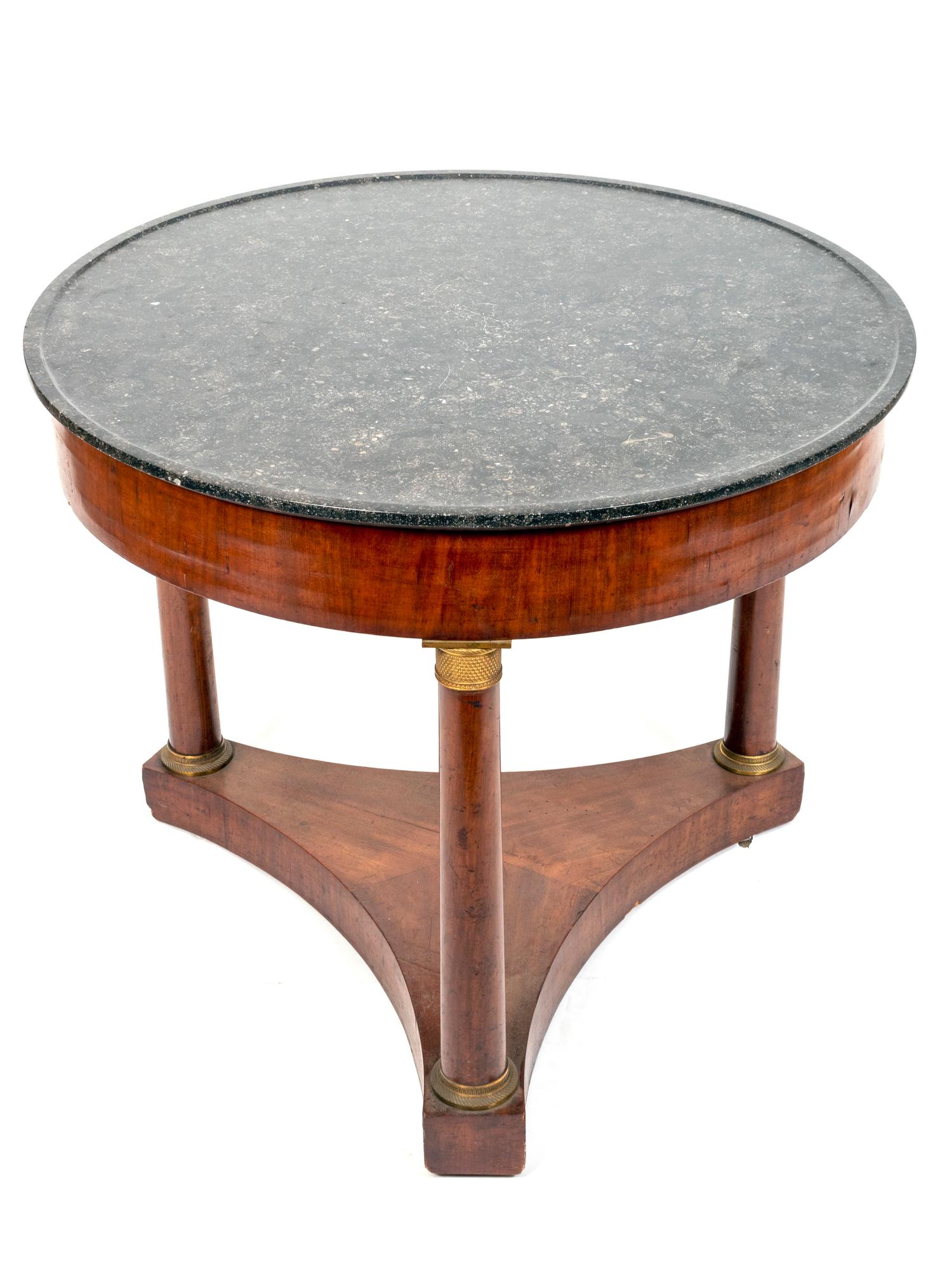 A French Empire Gilt Metal Mounted Marble Top Walnut Center Table — 19TH CENTURY