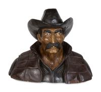 Carved Wood and Painted Mustached Cowboy