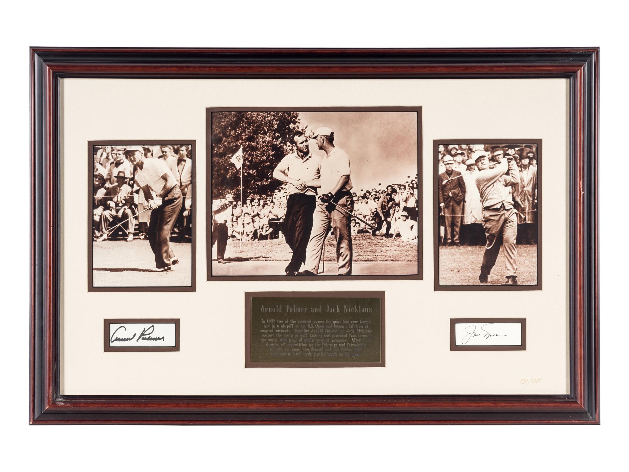 A Group of Arnold Palmer and Jack Nicklaus Displays Featuring Dual Signed Autograph 1962 U.S. Open Presentation