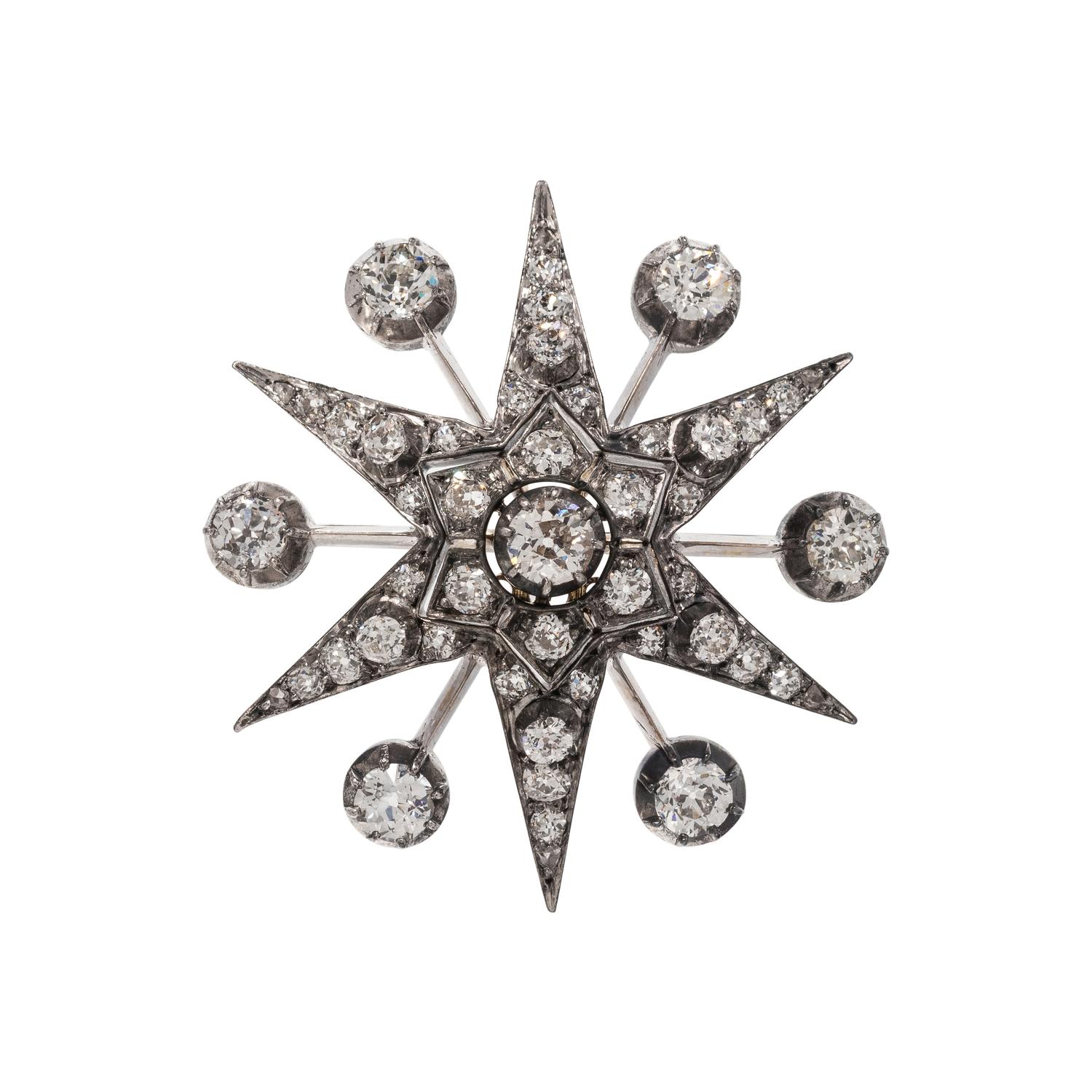 ANTIQUE, DIAMOND STARBURST BROOCH