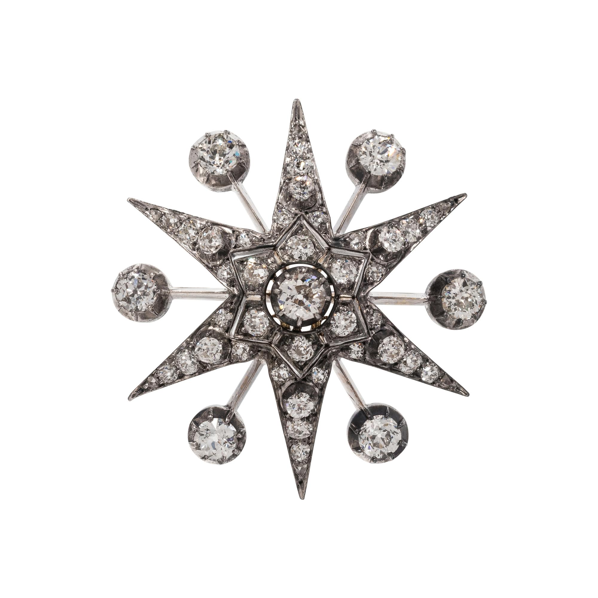 ANTIQUE, DIAMOND STARBURST BROOCH