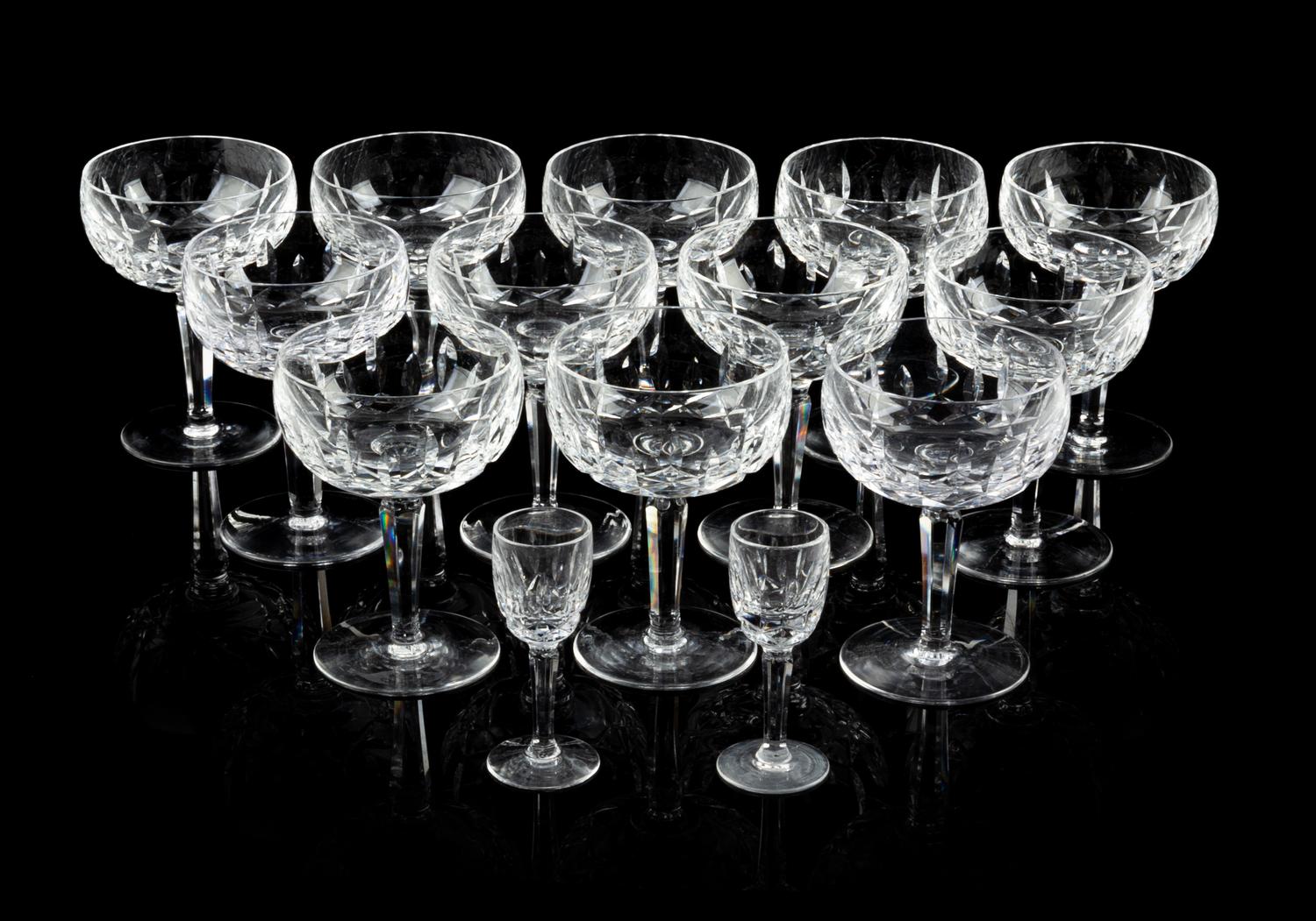 A Waterford Cut Glass Stemware Set Height of champagne coupe 5 1/4 inches. — 20TH CENTURY