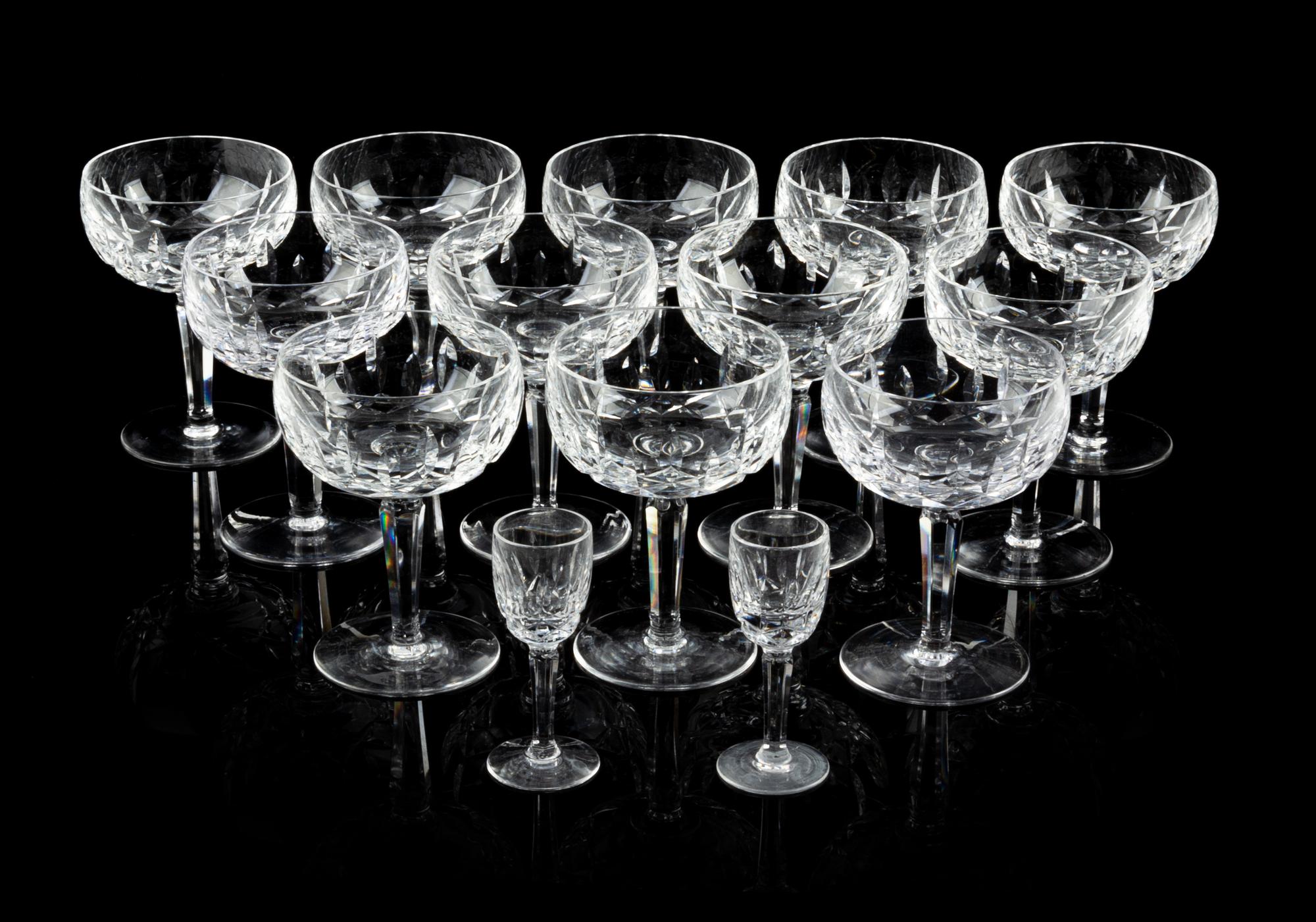 A Waterford Cut Glass Stemware Set Height of champagne coupe 5 1/4 inches. — 20TH CENTURY