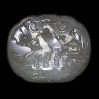 A White Jade Mounted Lacquered Silvered Metal Box and Cover