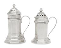 Two Queen Anne Britannia Silver Pepper Boxes
