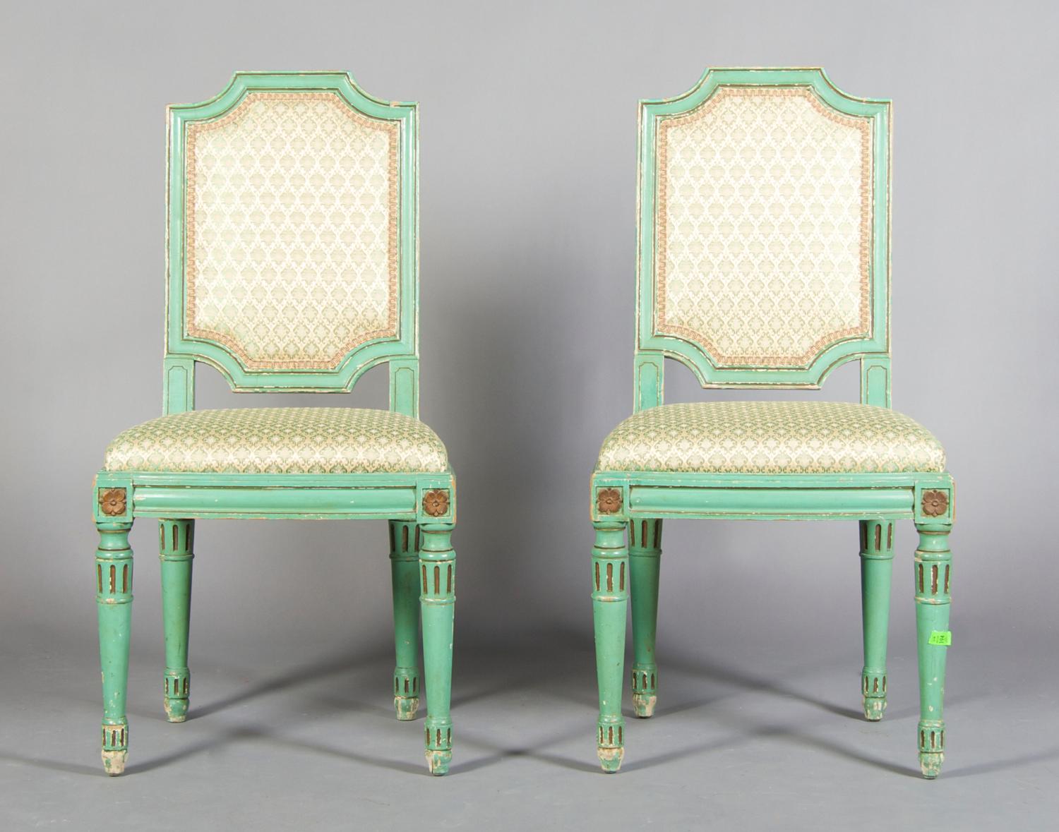 A Pair of Louis XVI Style Painted Armchairs, Height 37 inches.