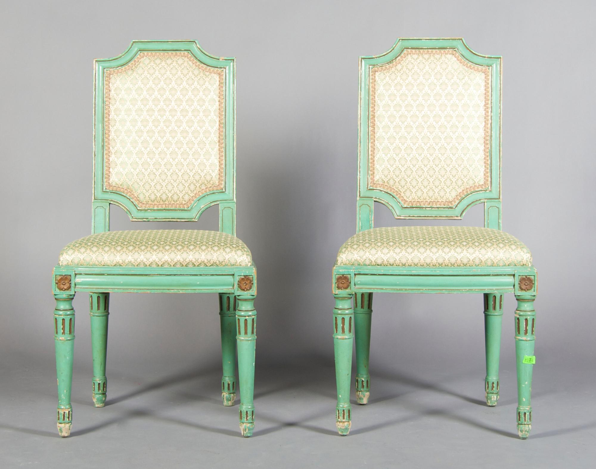 A Pair of Louis XVI Style Painted Armchairs, Height 37 inches.