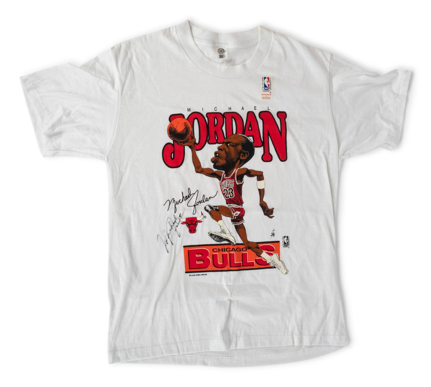 A Vintage Michael Jordan Signed Autograph Caricature Shirt (Beckett Authentication Services BAS Certified),