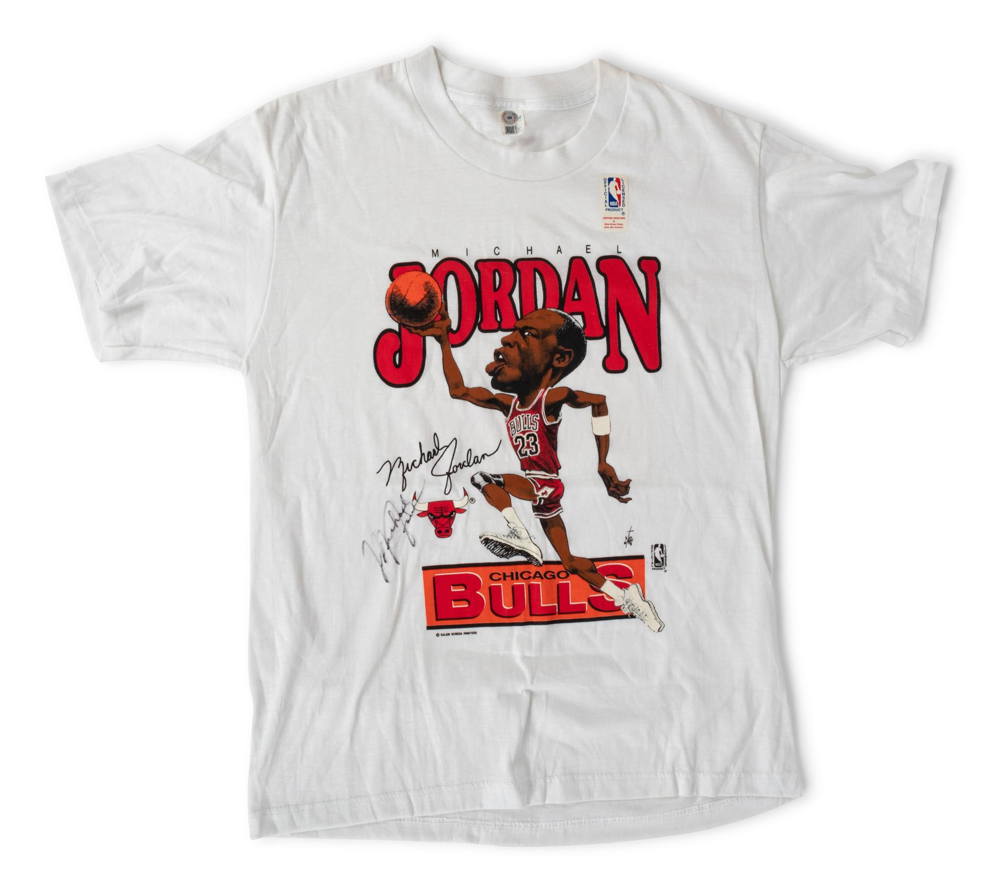A Vintage Michael Jordan Signed Autograph Caricature Shirt (Beckett Authentication Services BAS Certified),